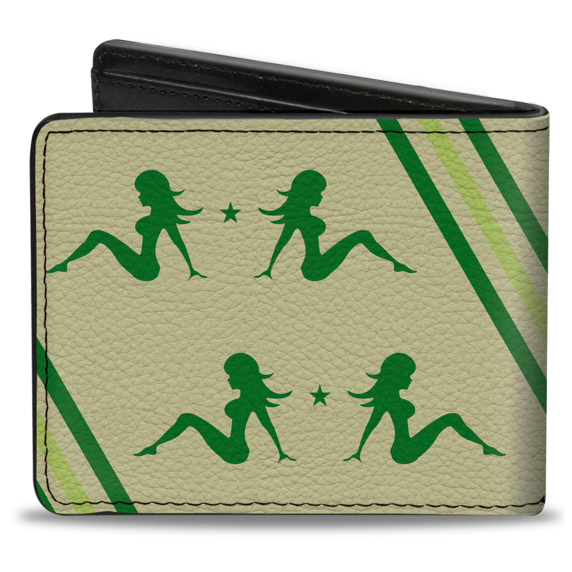Bi-Fold Wallet - Mud Flap Girls w Stripes Tan Green Lime Green Bi-Fold Wallets Buckle-Down