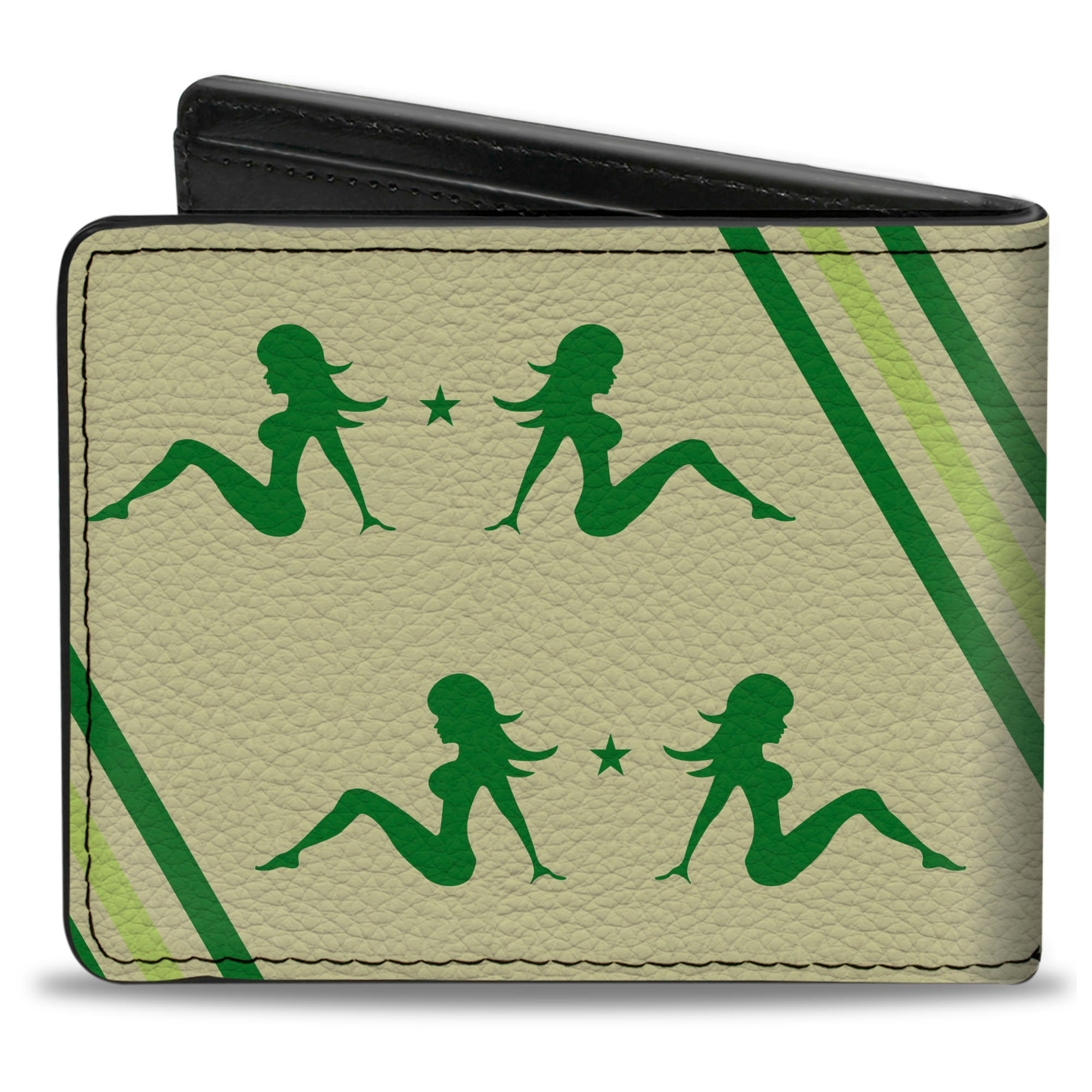 Bi-Fold Wallet - Mud Flap Girls w Stripes Tan Green Lime Green Bi-Fold Wallets Buckle-Down
