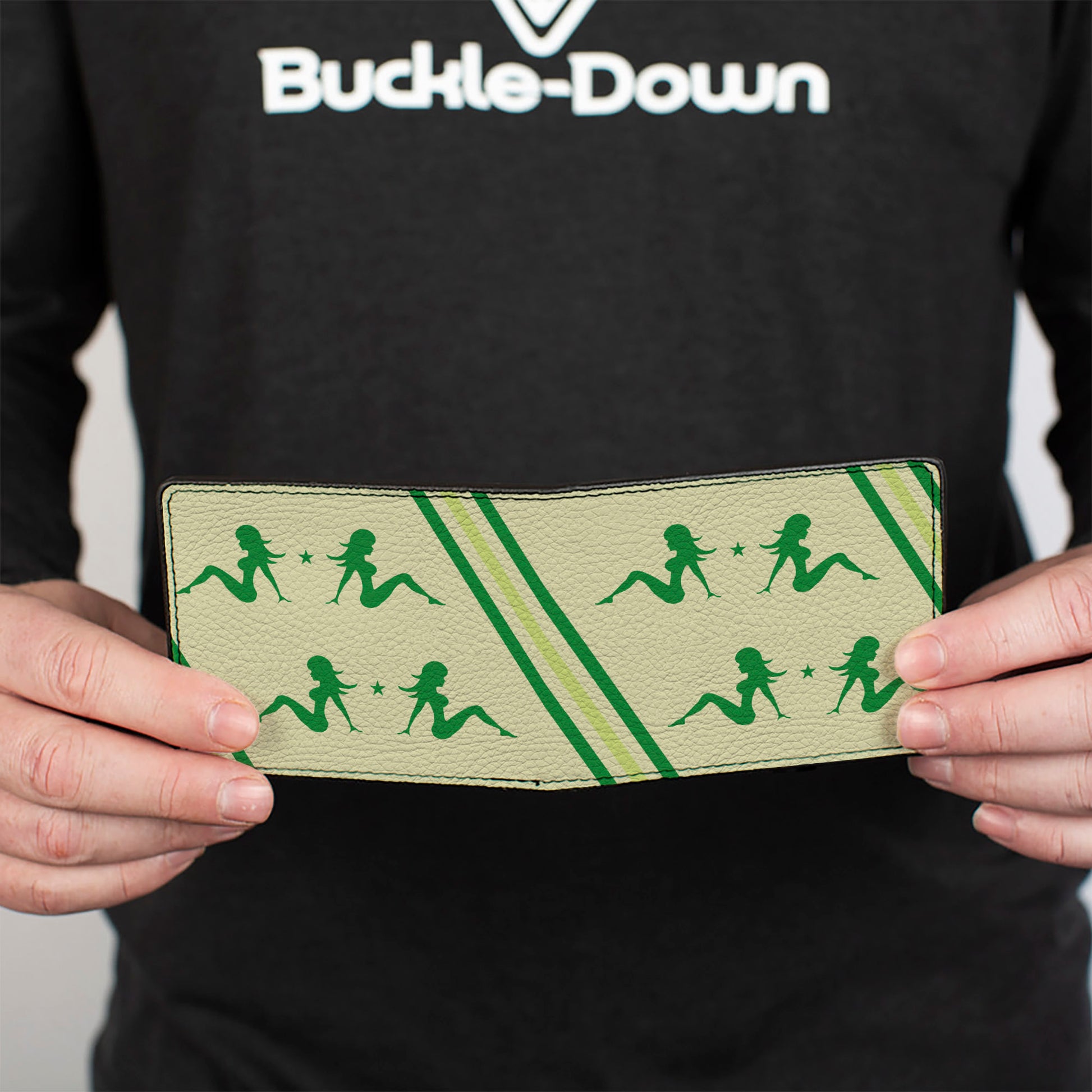 Bi-Fold Wallet - Mud Flap Girls w Stripes Tan Green Lime Green Bi-Fold Wallets Buckle-Down