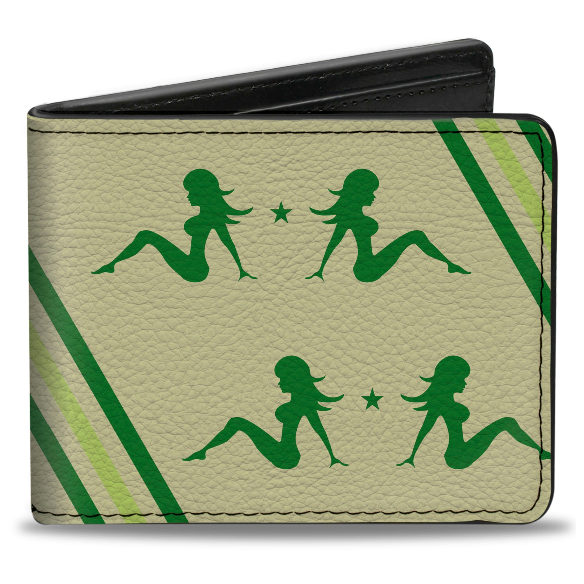 Bi-Fold Wallet - Mud Flap Girls w Stripes Tan Green Lime Green Bi-Fold Wallets Buckle-Down
