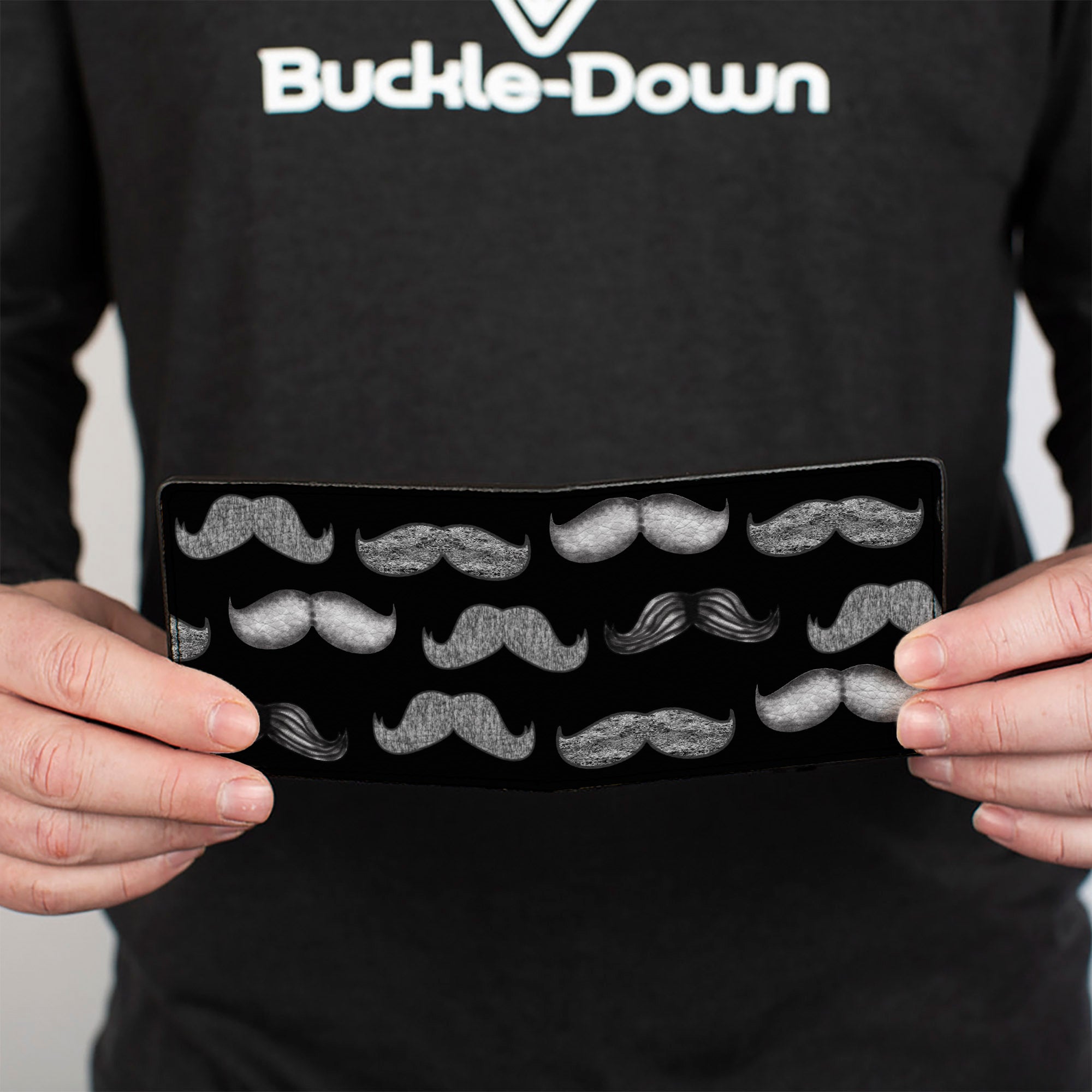Bi-Fold Wallet - Mustache Sketch Black White Bi-Fold Wallets Buckle-Down