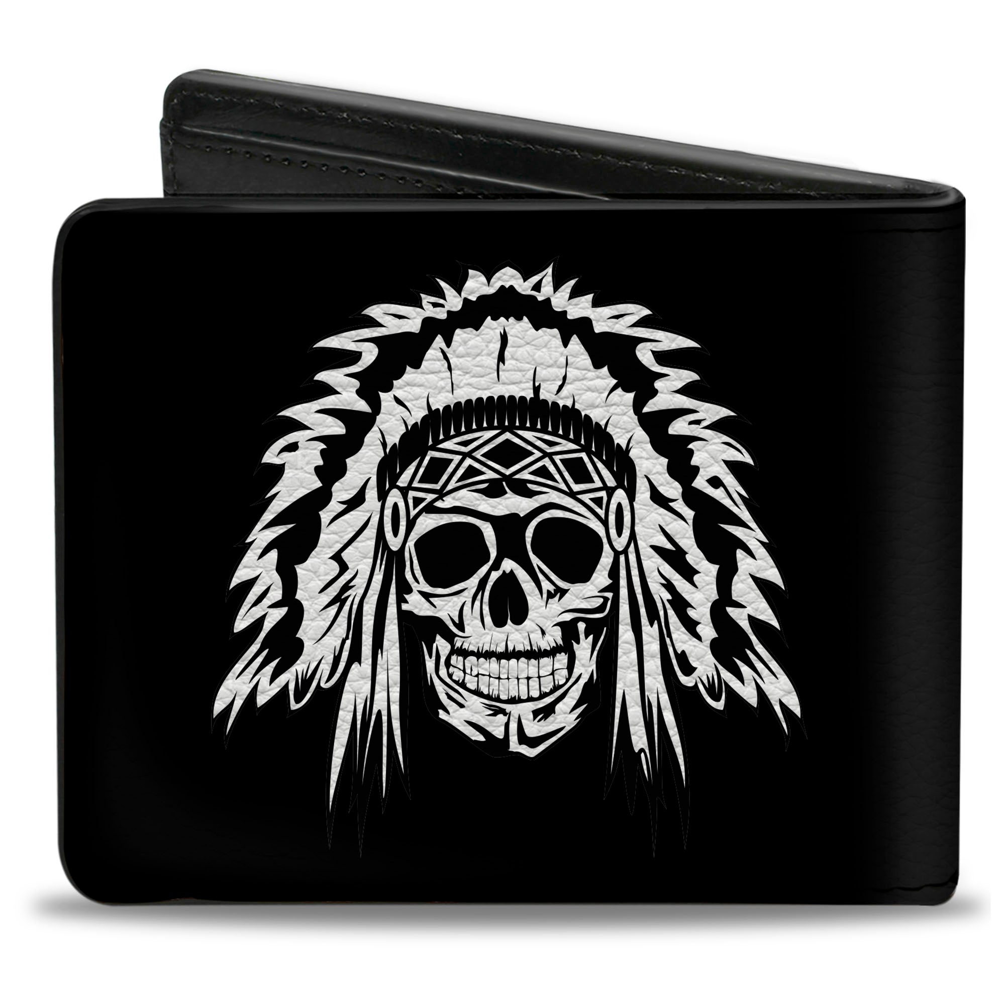 Bi-Fold Wallet - Native American Skull Black White Bi-Fold Wallets Buckle-Down