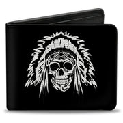 Bi-Fold Wallet - Native American Skull Black White Bi-Fold Wallets Buckle-Down