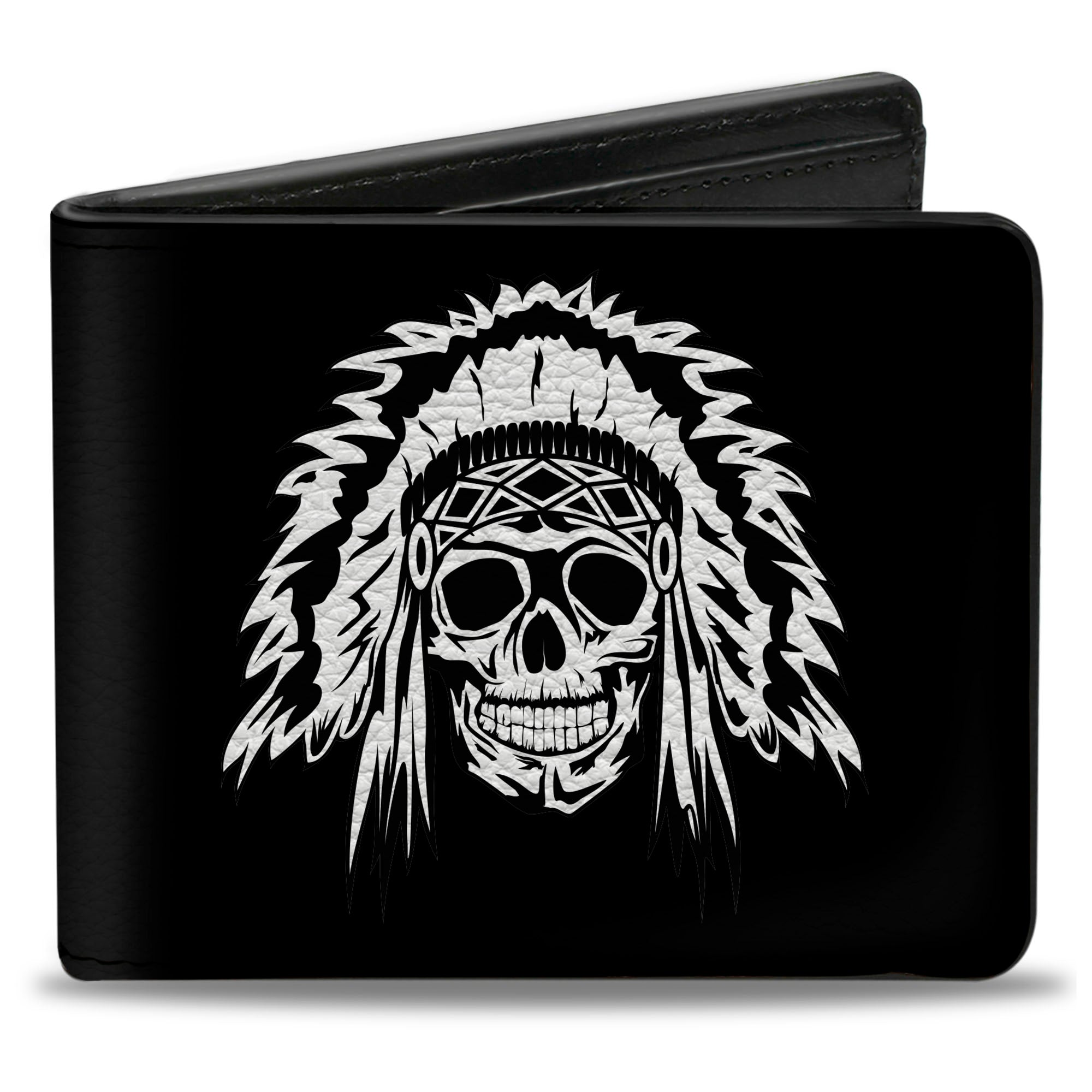 Bi-Fold Wallet - Native American Skull Black White Bi-Fold Wallets Buckle-Down