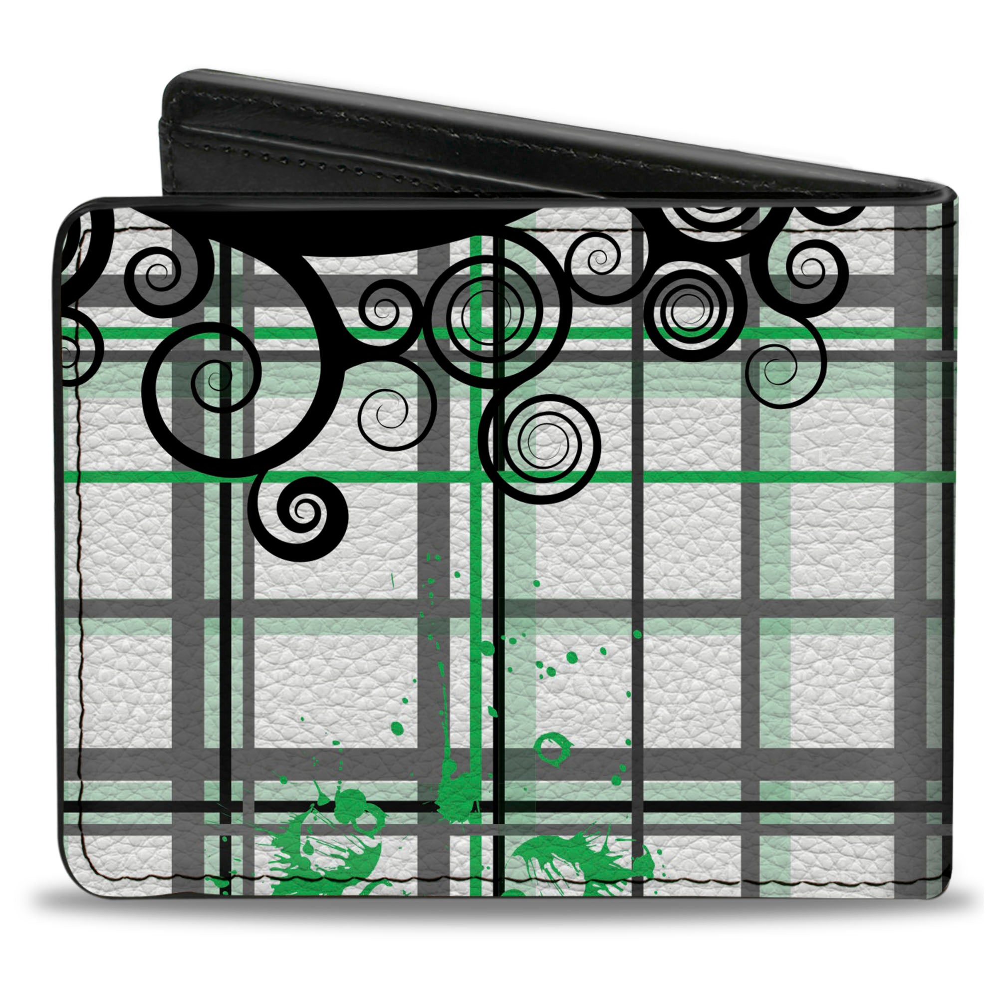 Bi-Fold Wallet - Plaid Curls White/Black/Gray/Green