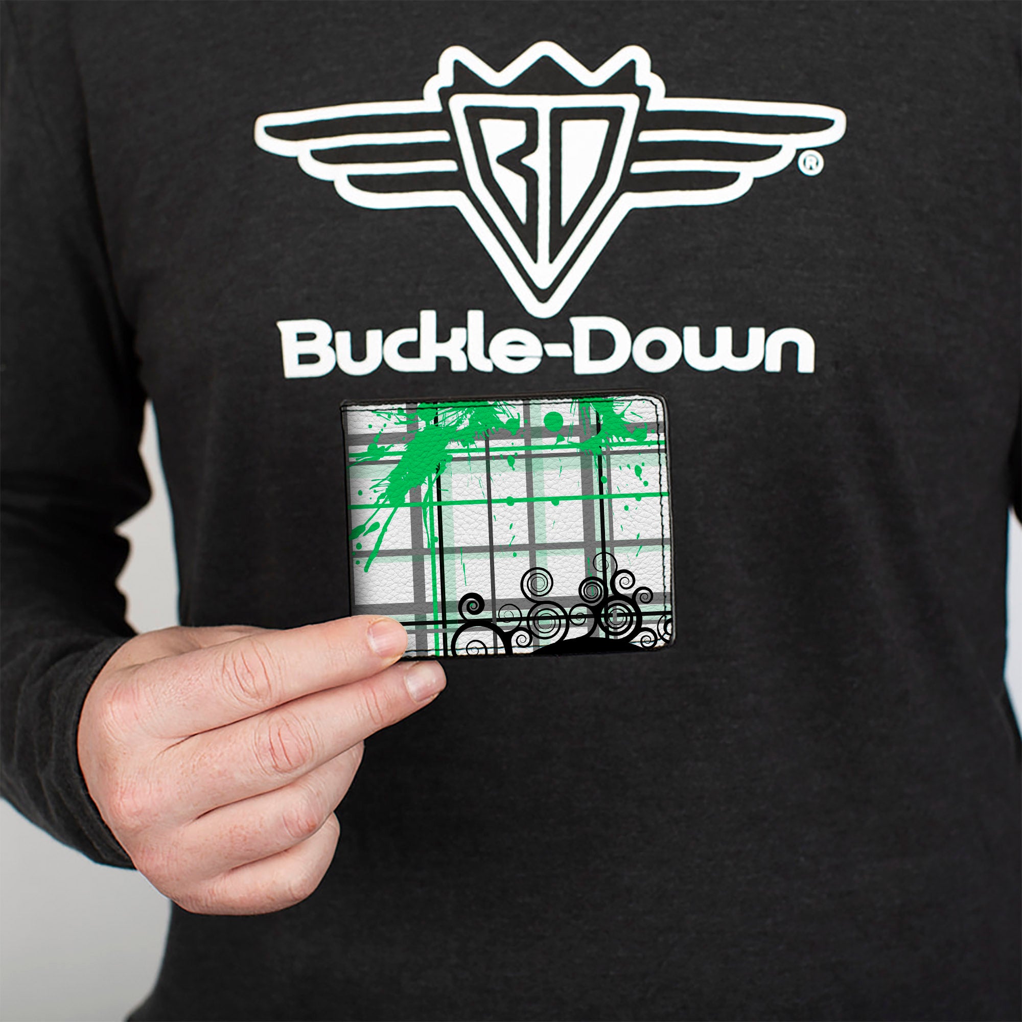 Bi-Fold Wallet - Plaid Curls White/Black/Gray/Green