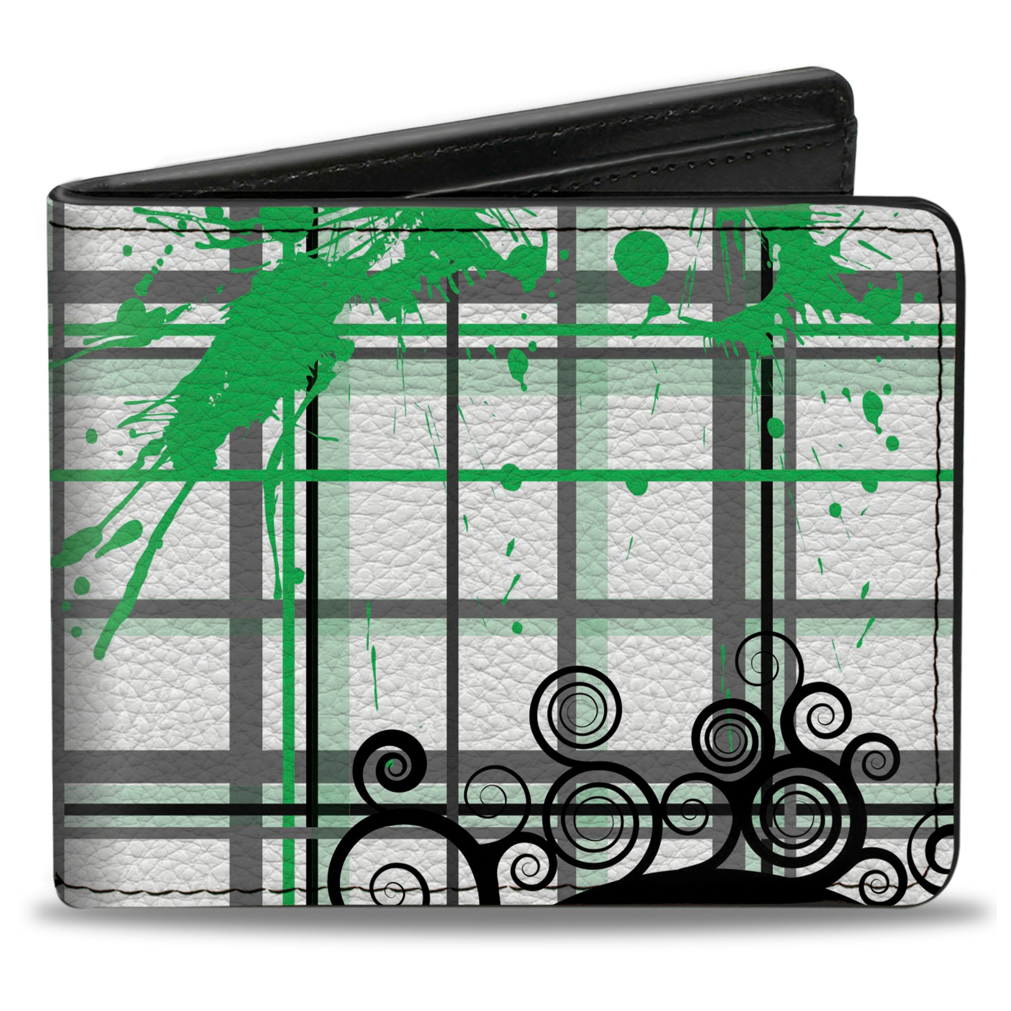 Bi-Fold Wallet - Plaid Curls White/Black/Gray/Green