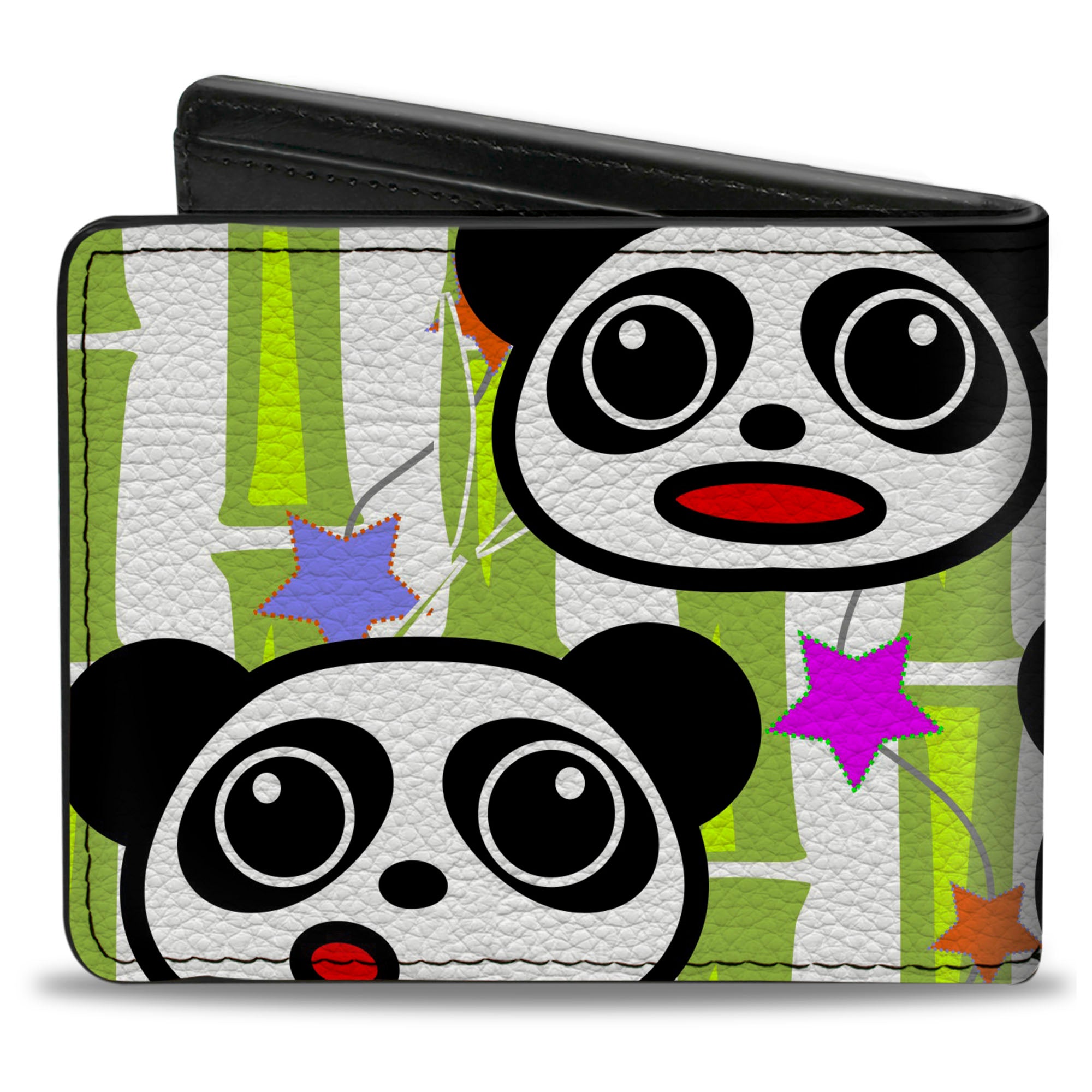 Bi-Fold Wallet - Panda Bear Cartoon Bamboo White Greens Multi Color Bi-Fold Wallets Buckle-Down