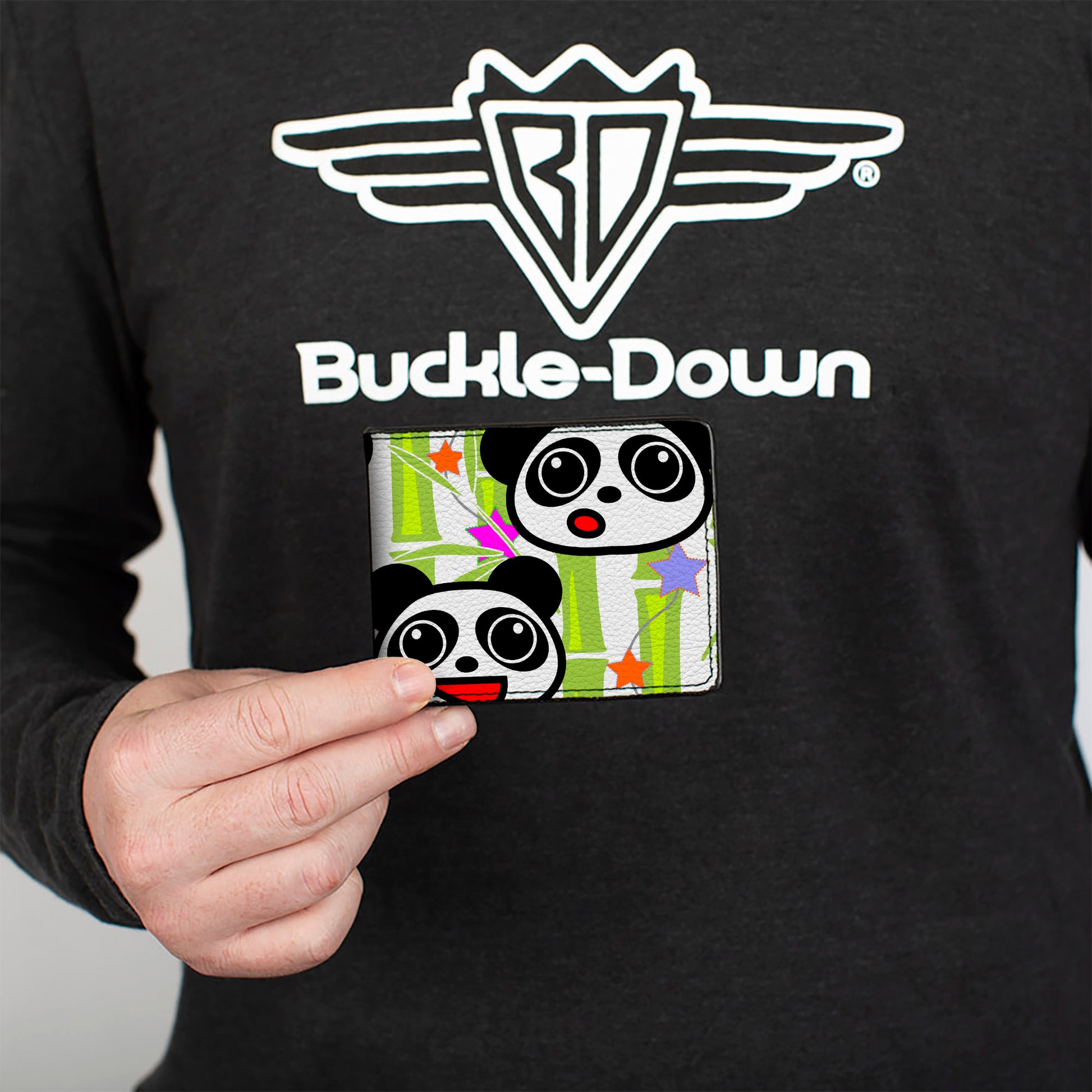 Bi-Fold Wallet - Panda Bear Cartoon Bamboo White Greens Multi Color Bi-Fold Wallets Buckle-Down