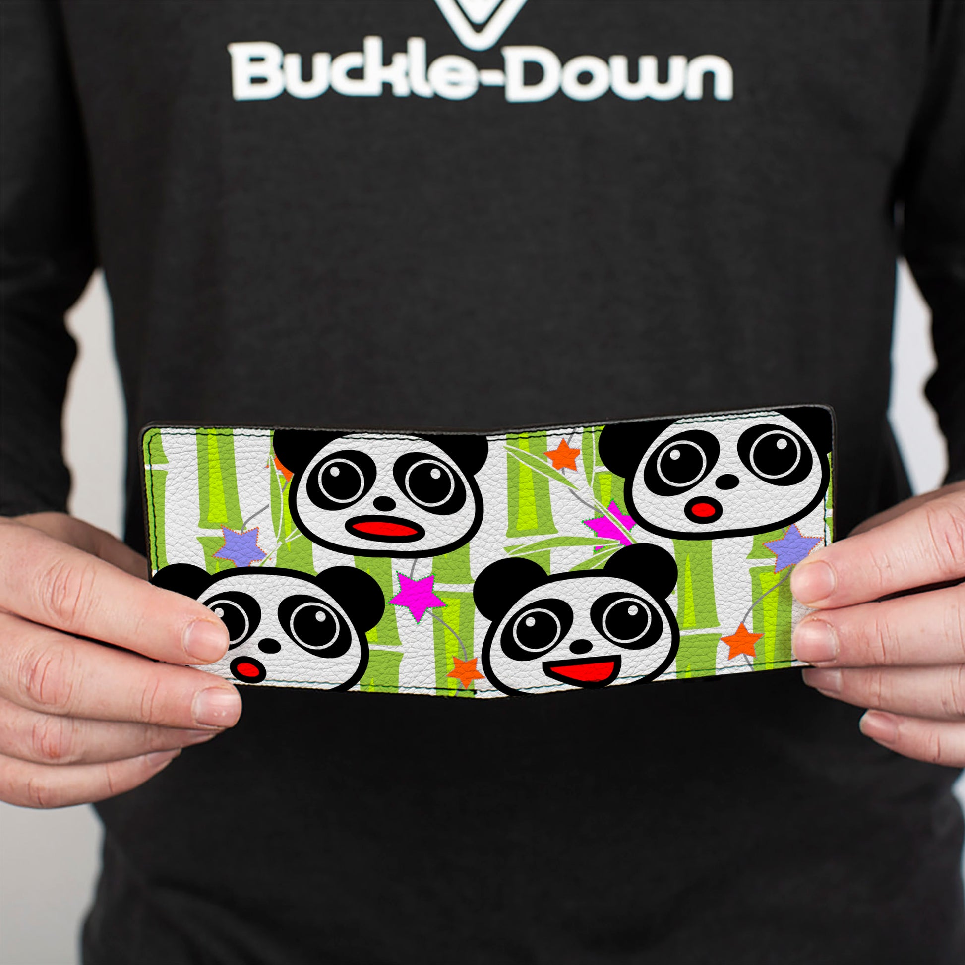Bi-Fold Wallet - Panda Bear Cartoon Bamboo White Greens Multi Color Bi-Fold Wallets Buckle-Down
