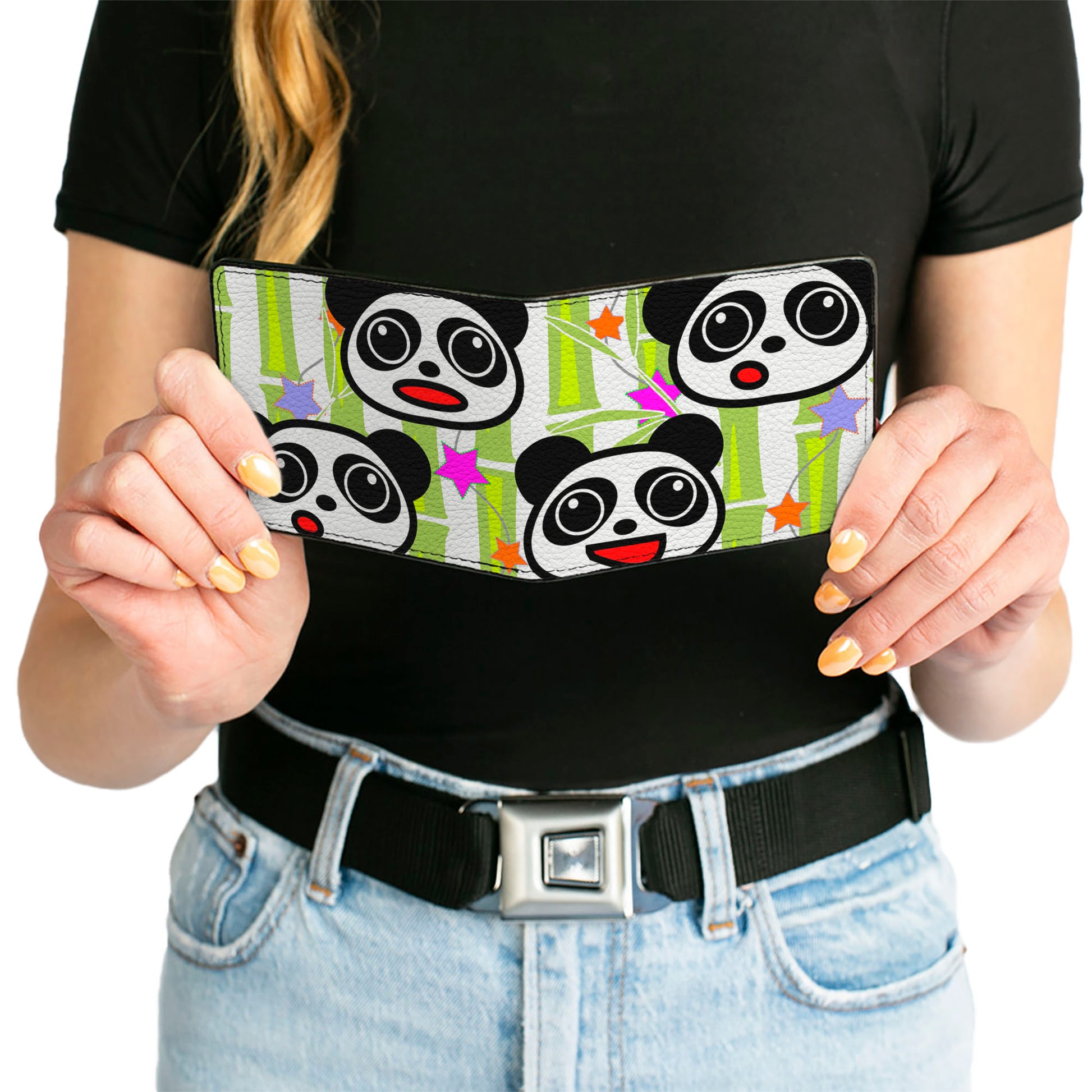 Bi-Fold Wallet - Panda Bear Cartoon Bamboo White Greens Multi Color Bi-Fold Wallets Buckle-Down