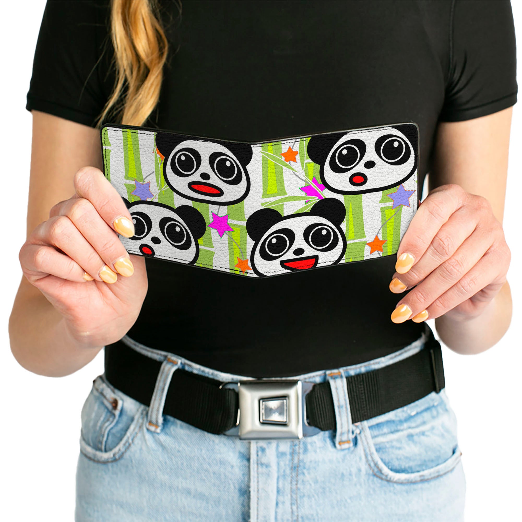 Bi-Fold Wallet - Panda Bear Cartoon Bamboo White Greens Multi Color Bi-Fold Wallets Buckle-Down