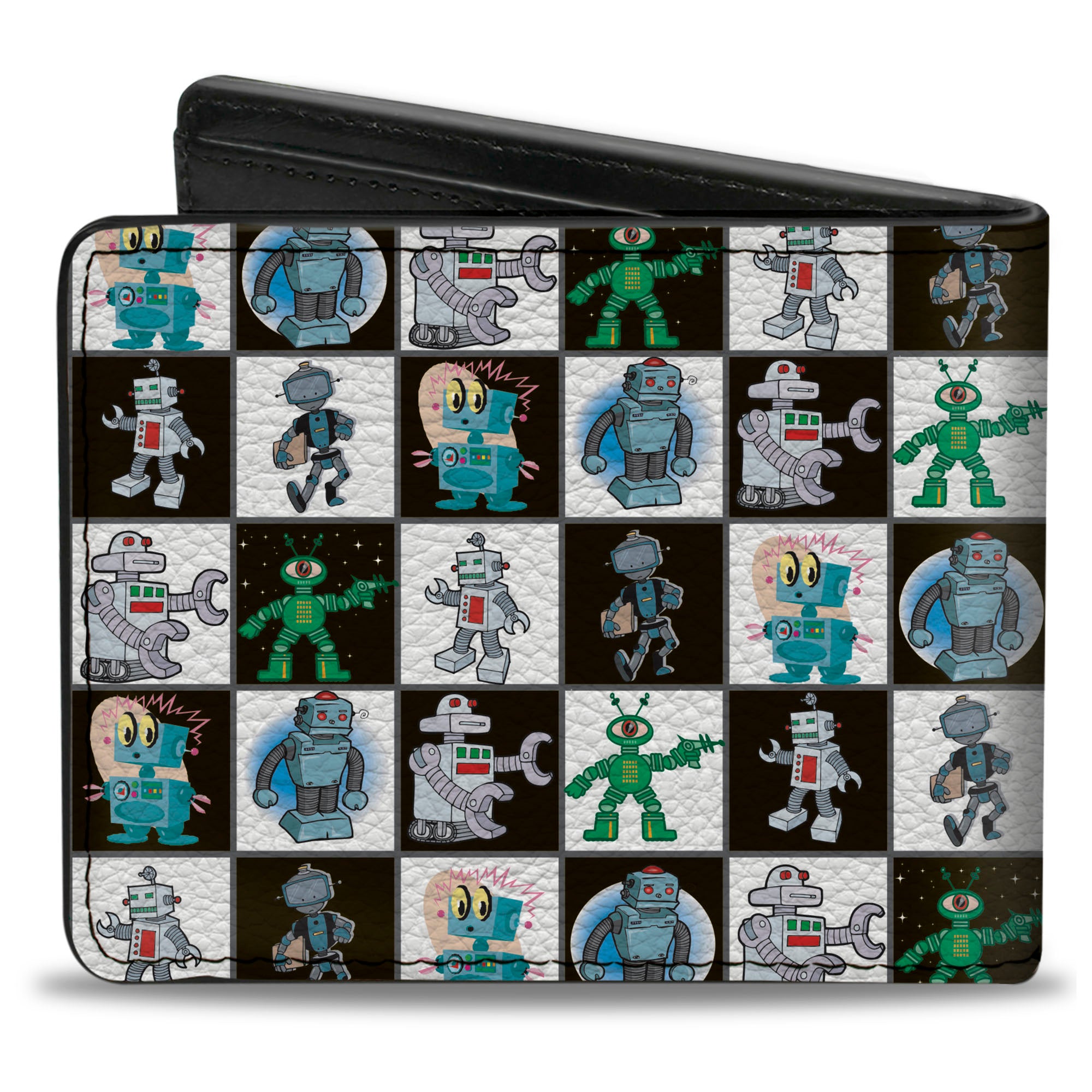 Bi-Fold Wallet - Robot Checkers Black White Bi-Fold Wallets Buckle-Down