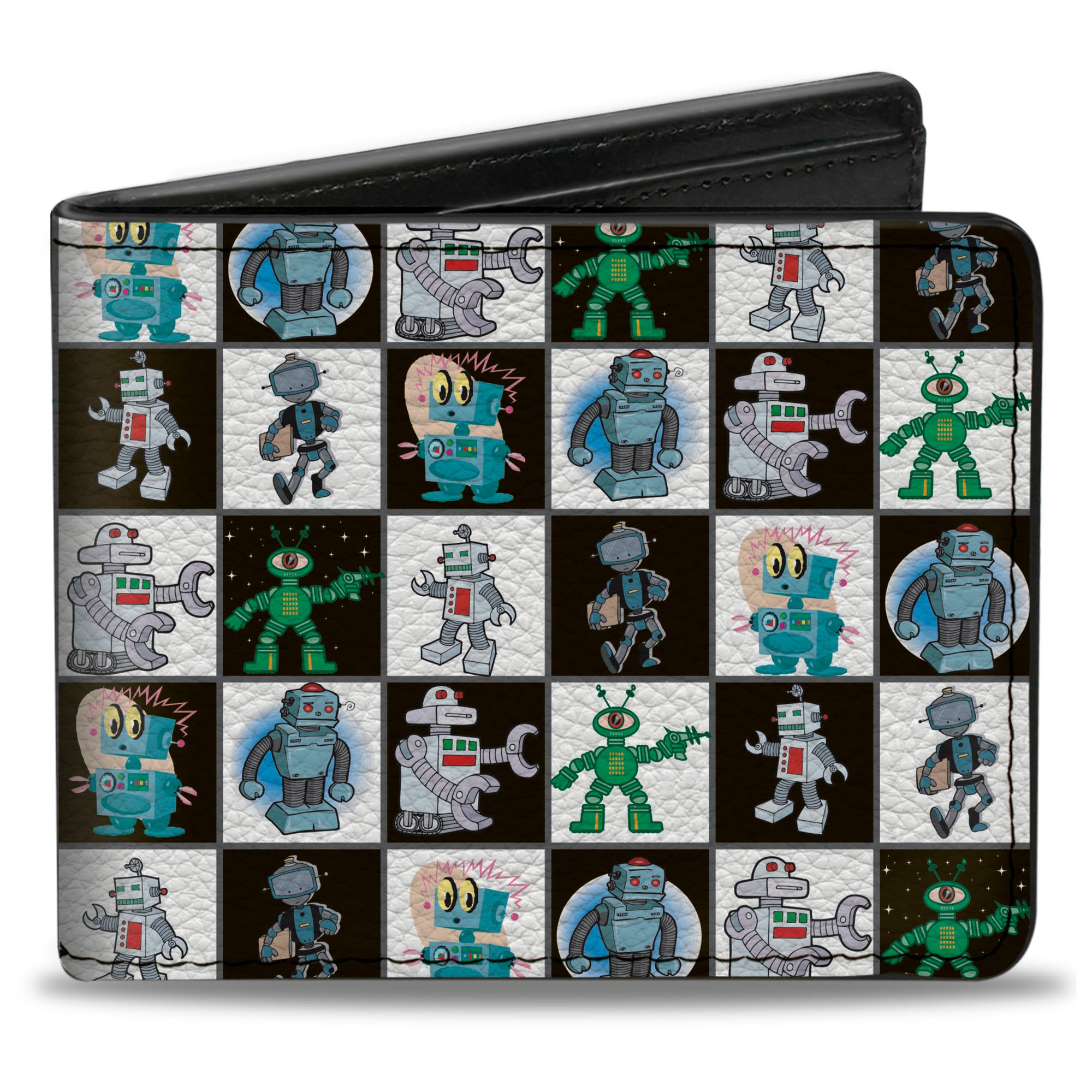 Bi-Fold Wallet - Robot Checkers Black White Bi-Fold Wallets Buckle-Down