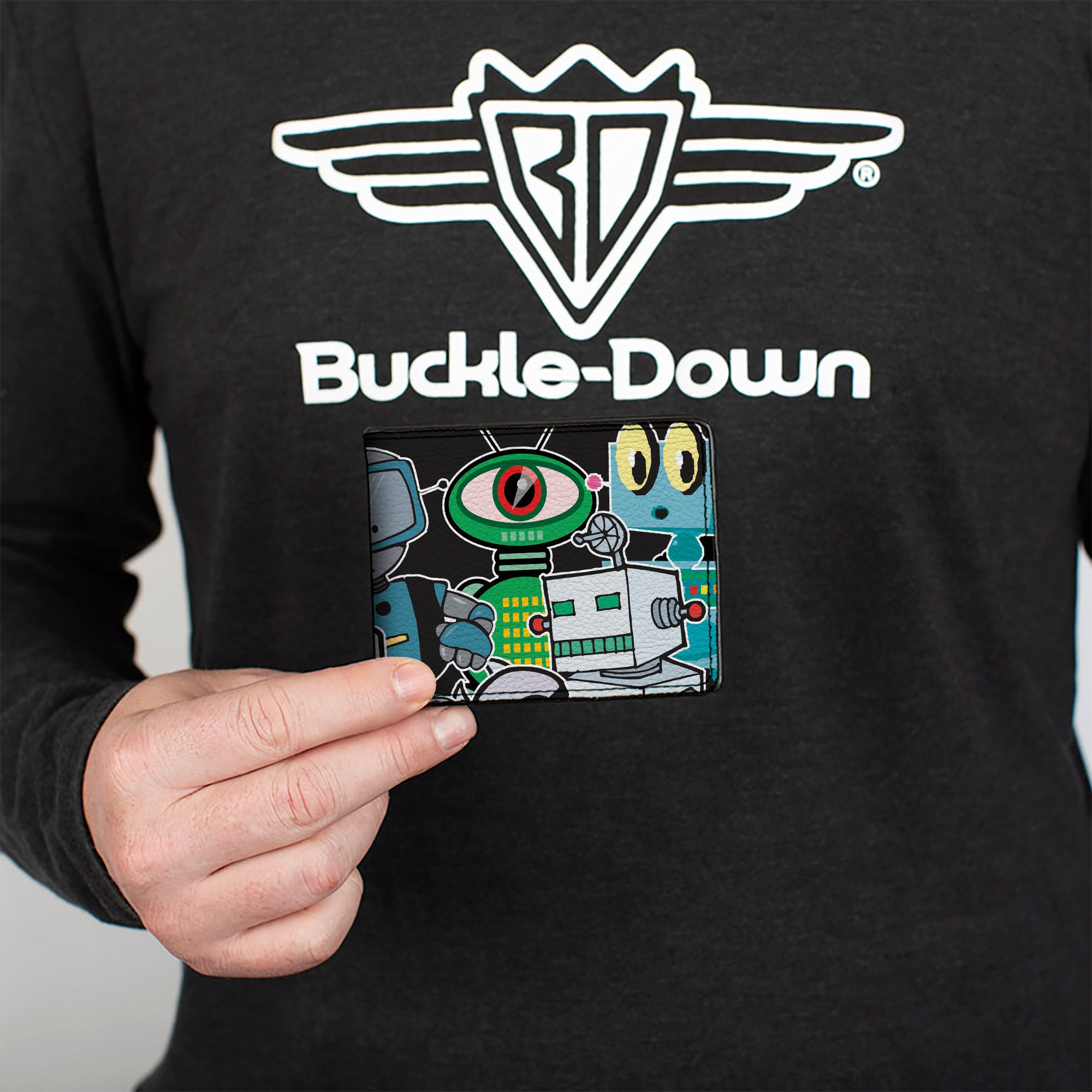 Bi-Fold Wallet - Robots CLOSE-UP Black Bi-Fold Wallets Buckle-Down