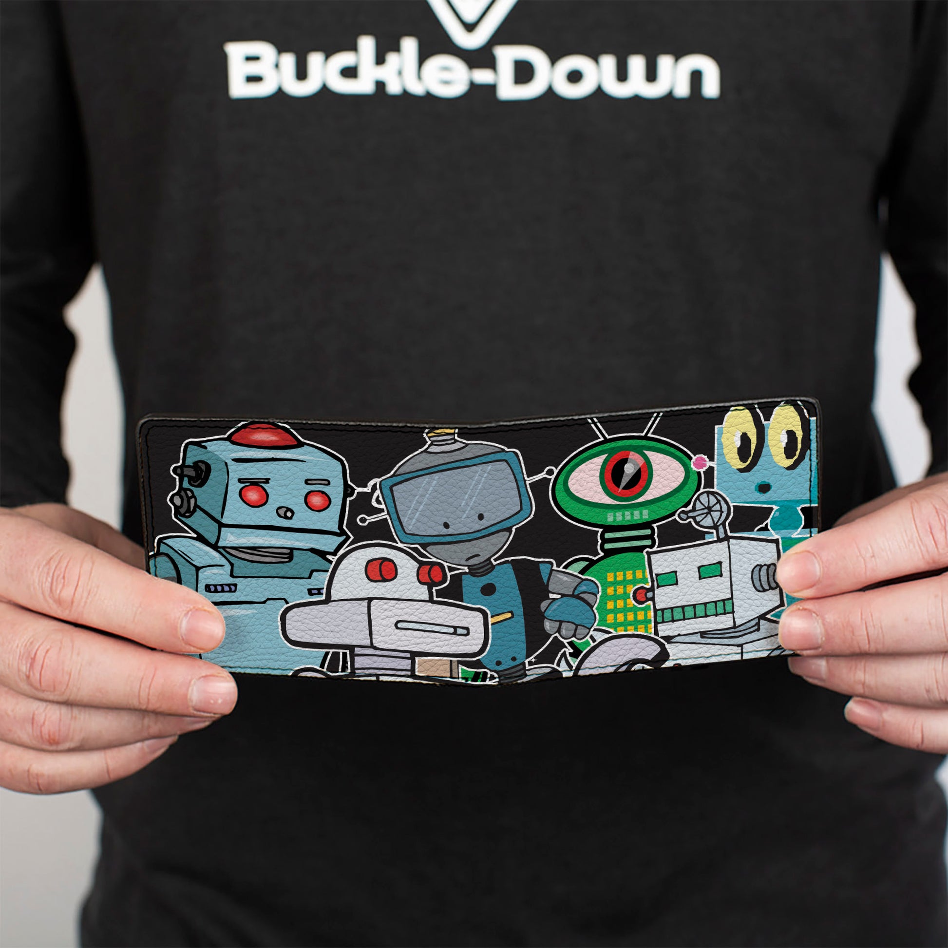 Bi-Fold Wallet - Robots CLOSE-UP Black Bi-Fold Wallets Buckle-Down