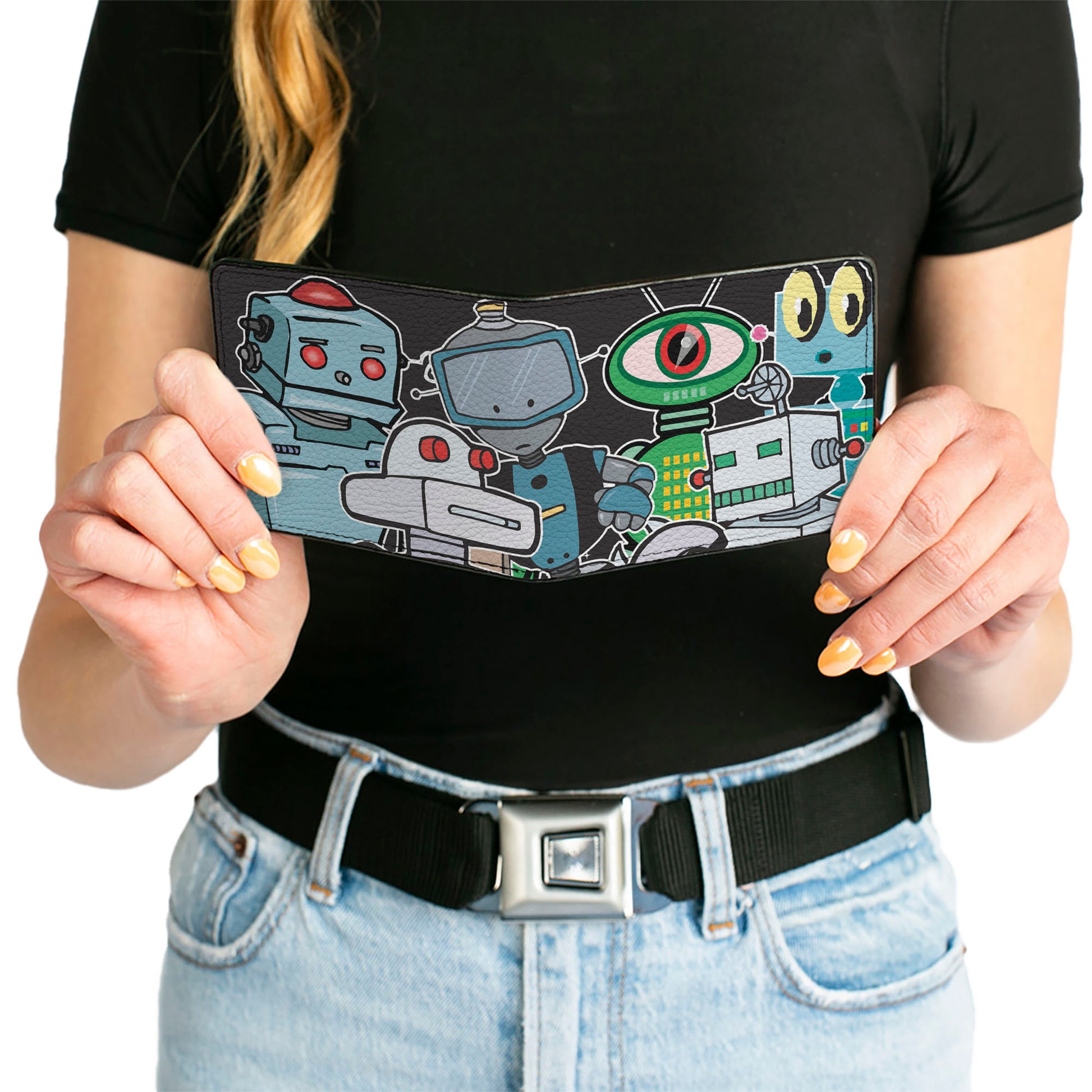 Bi-Fold Wallet - Robots CLOSE-UP Black Bi-Fold Wallets Buckle-Down