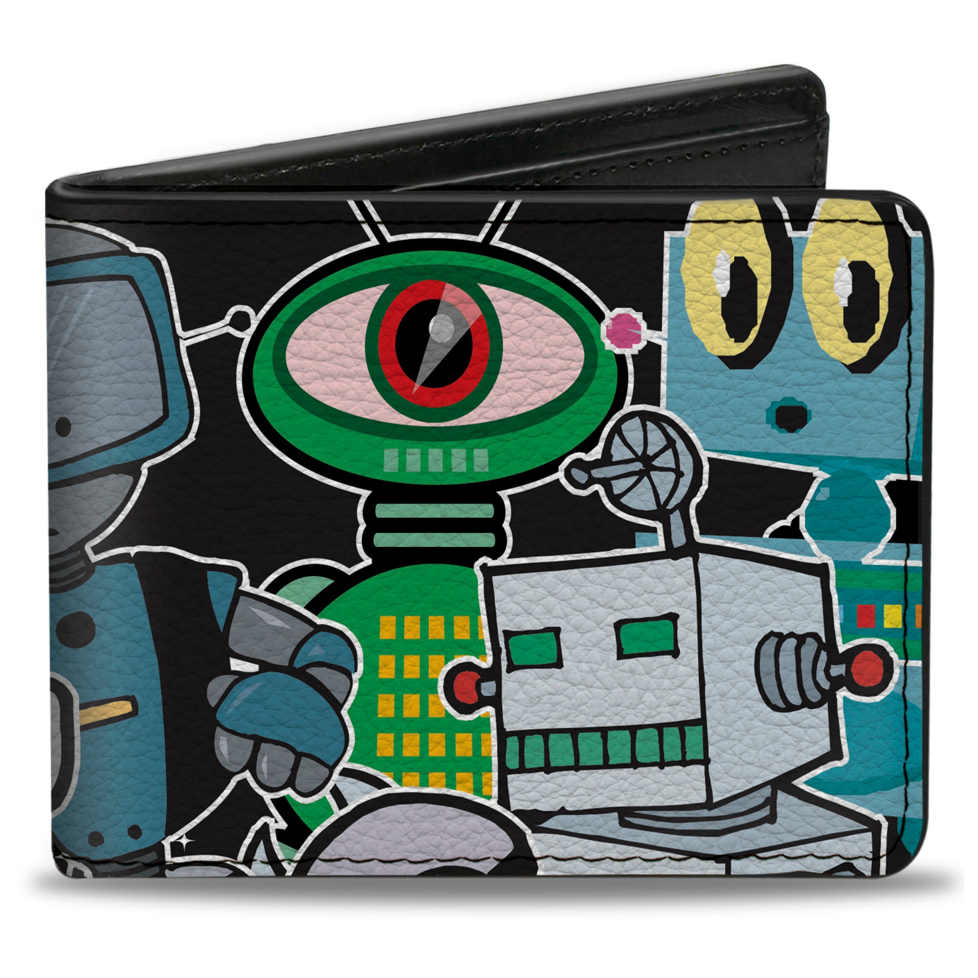 Bi-Fold Wallet - Robots CLOSE-UP Black Bi-Fold Wallets Buckle-Down