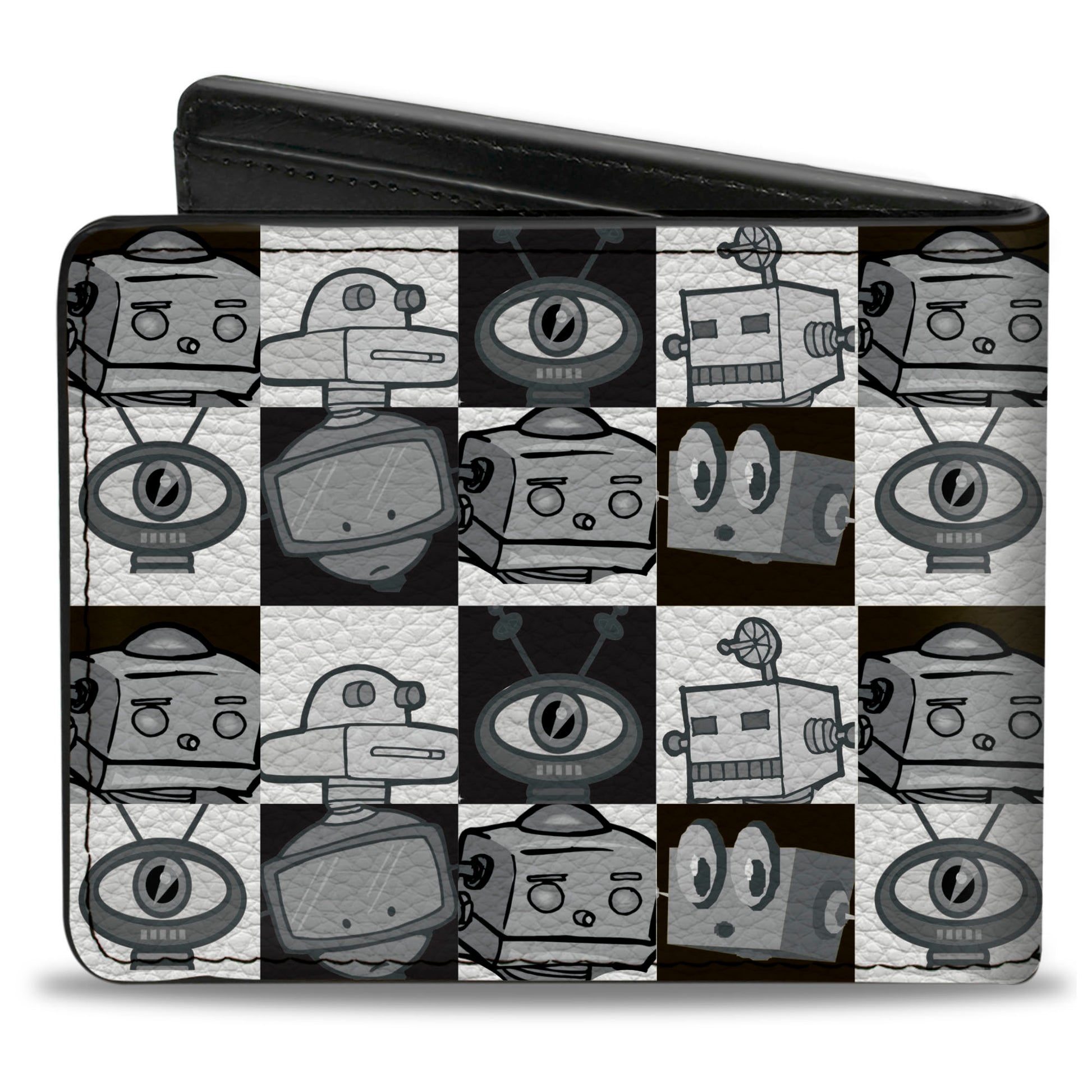 Bi-Fold Wallet - Robot Heads Checkers Black White Bi-Fold Wallets Buckle-Down