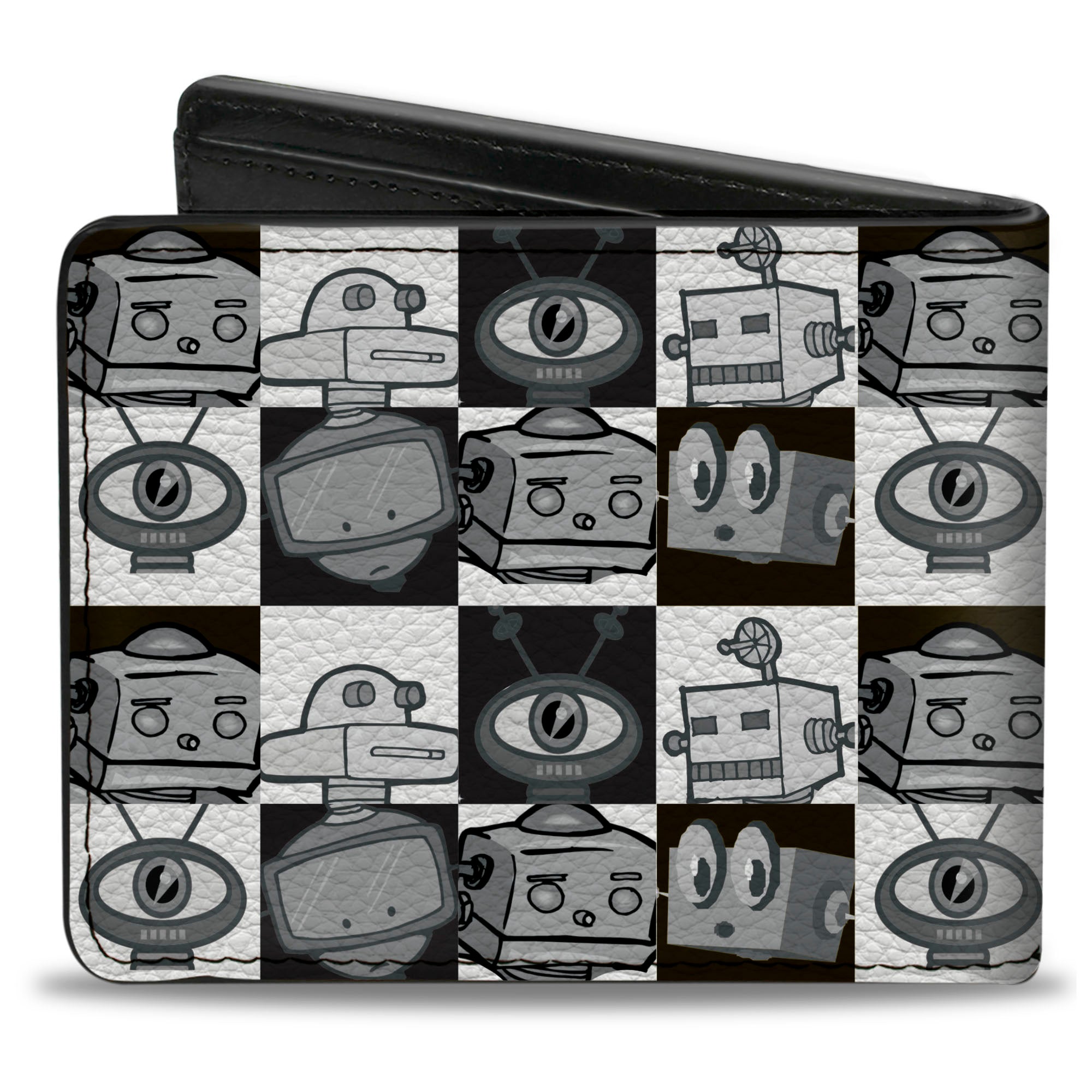Bi-Fold Wallet - Robot Heads Checkers Black White Bi-Fold Wallets Buckle-Down