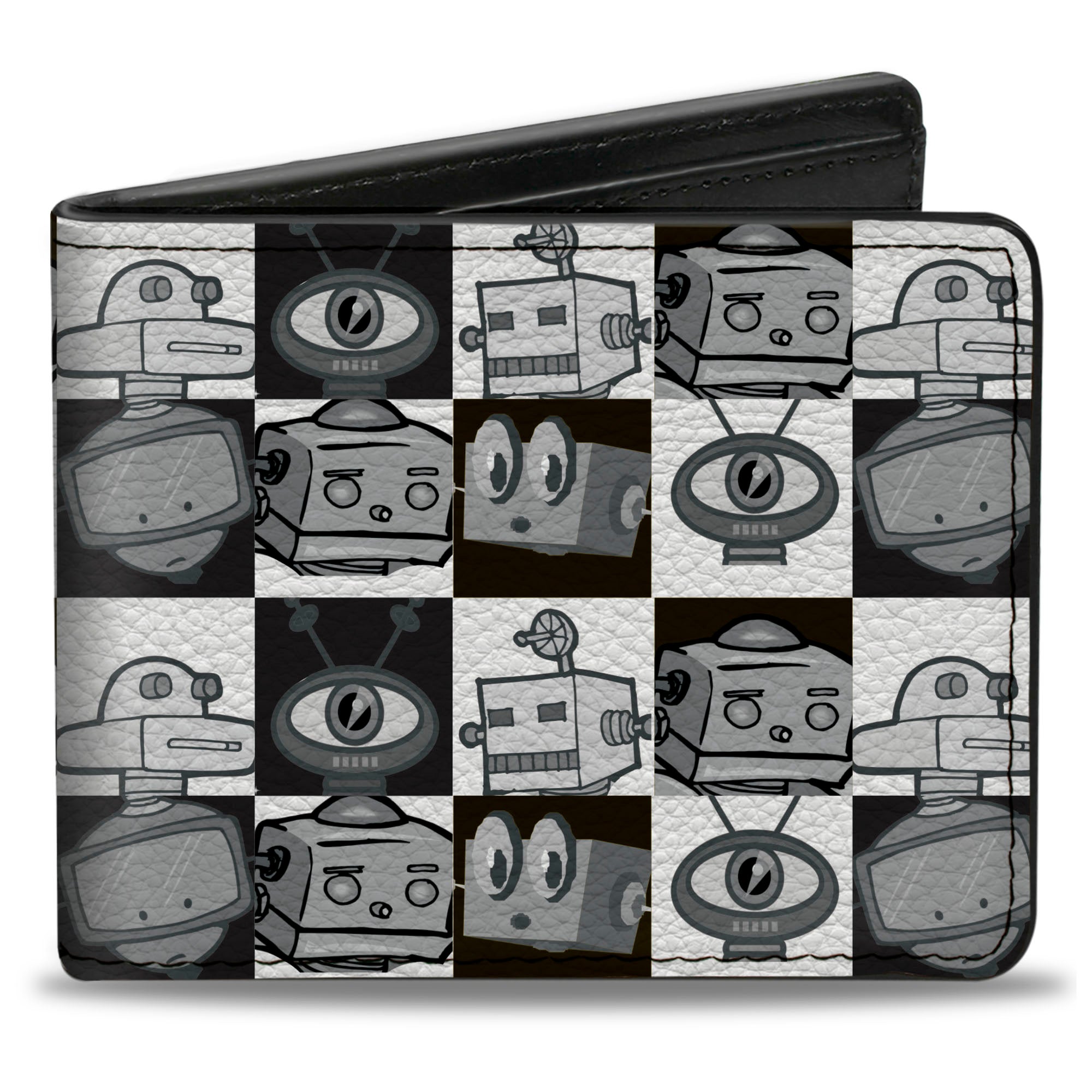 Bi-Fold Wallet - Robot Heads Checkers Black White Bi-Fold Wallets Buckle-Down