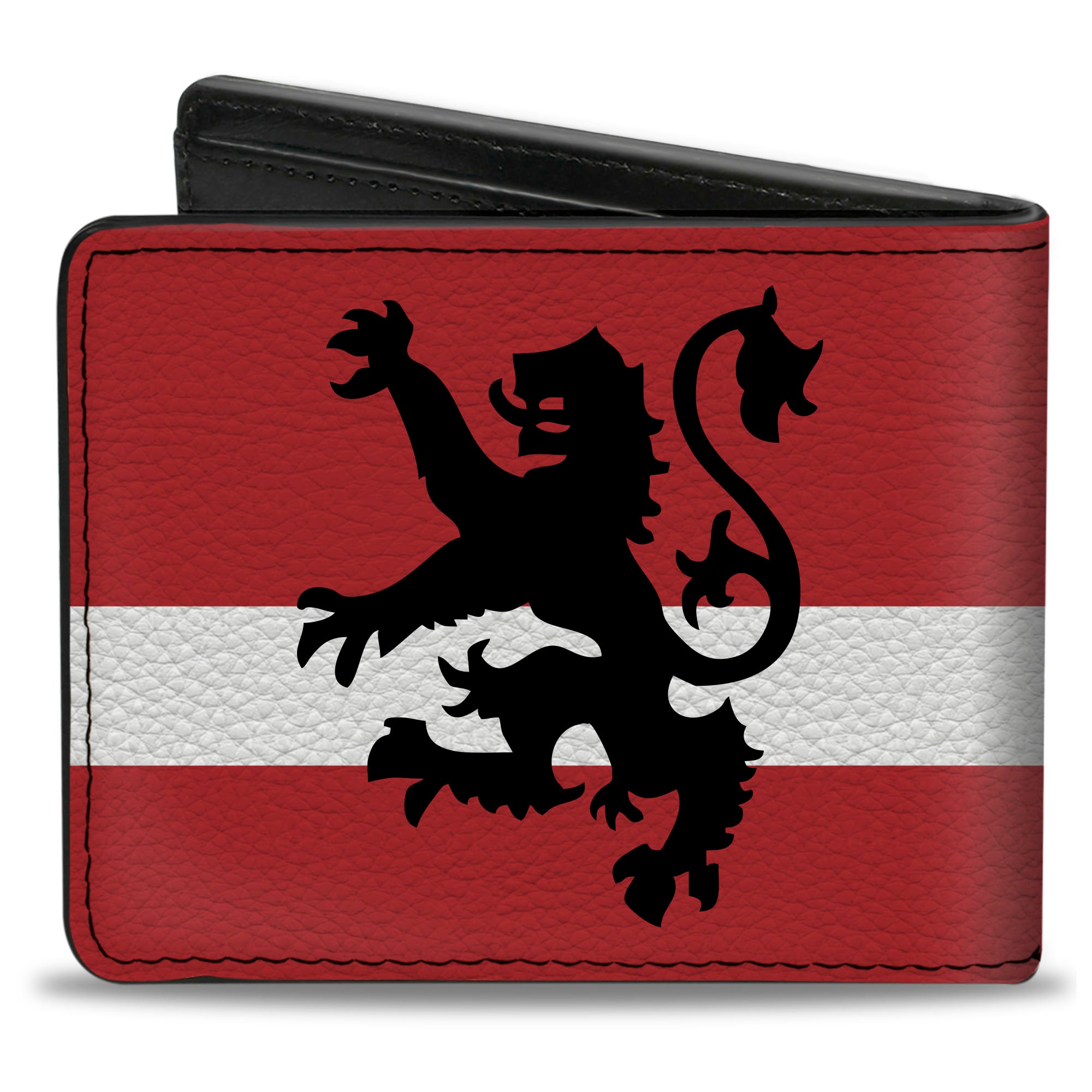 Bi-Fold Wallet - Rampant Lion Repeat Stripes Red White Black Bi-Fold Wallets Buckle-Down