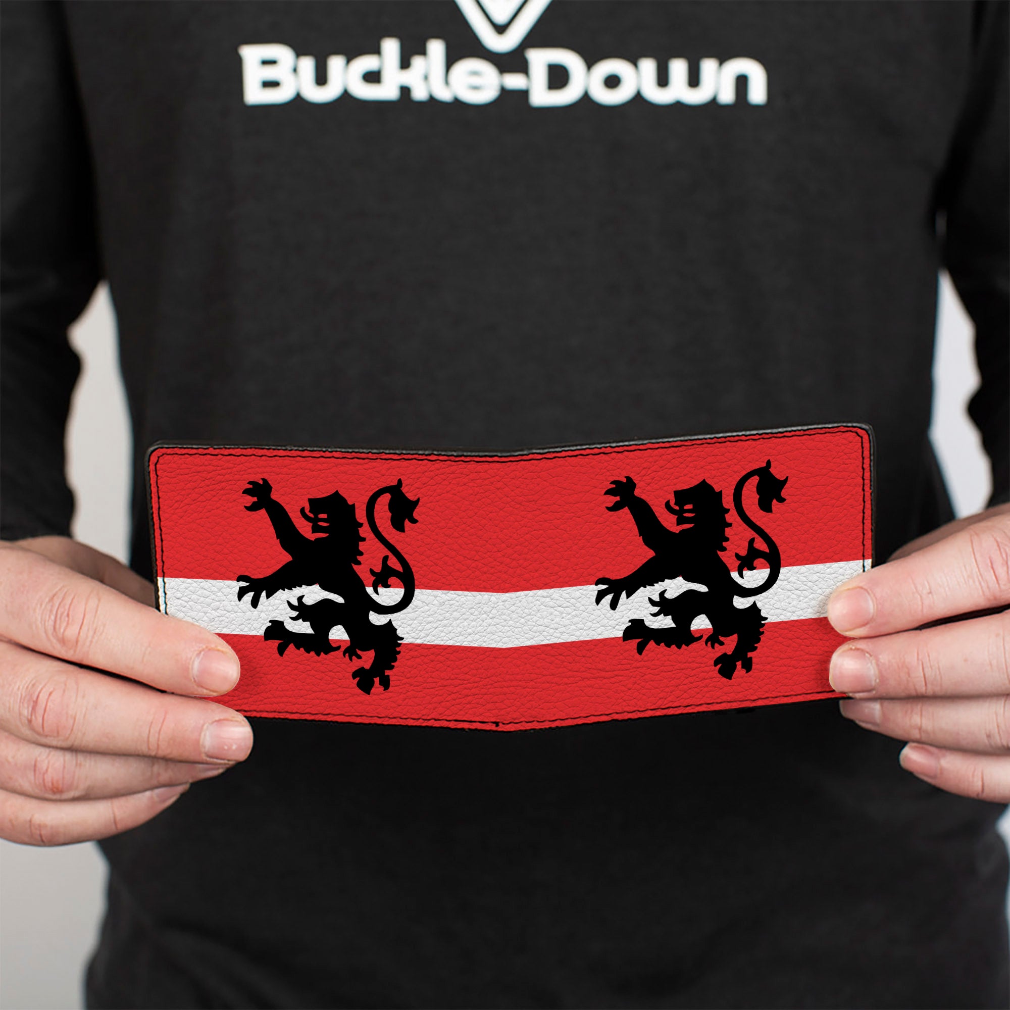 Bi-Fold Wallet - Rampant Lion Repeat Stripes Red White Black Bi-Fold Wallets Buckle-Down