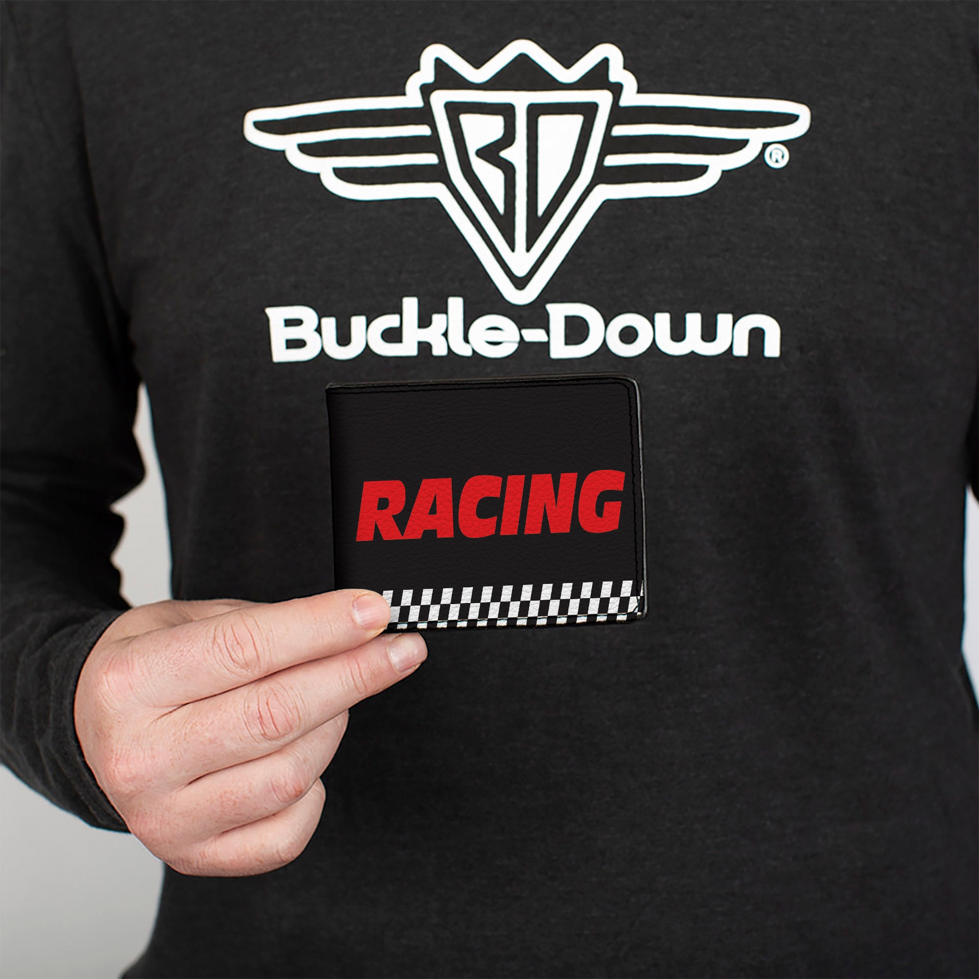 Bi-Fold Wallet - RACING w Checker Black White Red Bi-Fold Wallets Buckle-Down