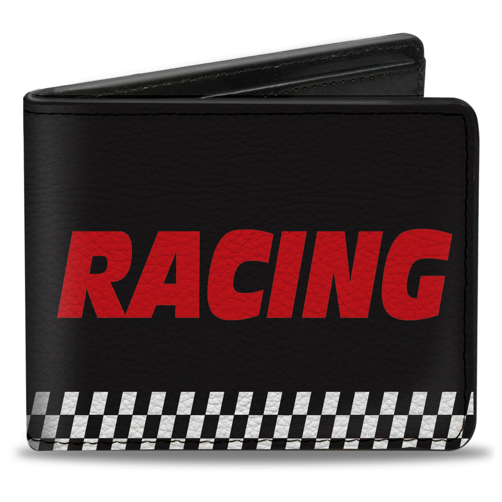 Bi-Fold Wallet - RACING w Checker Black White Red Bi-Fold Wallets Buckle-Down