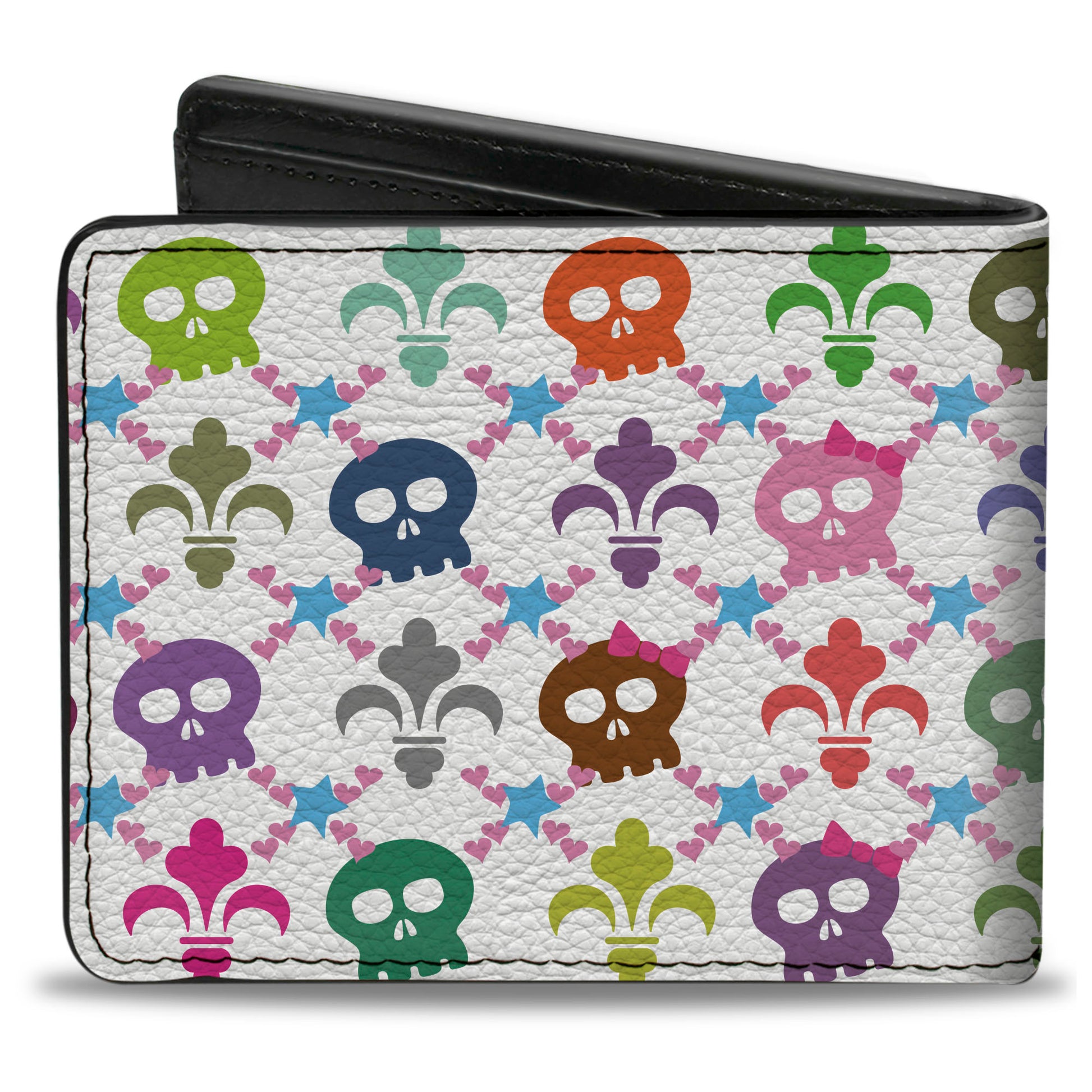 Bi-Fold Wallet - Skull & Fleur-de-Lis White Multi Color Bi-Fold Wallets Buckle-Down