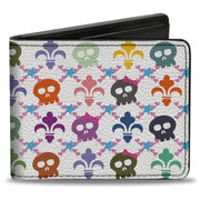 Bi-Fold Wallet - Skull & Fleur-de-Lis White Multi Color Bi-Fold Wallets Buckle-Down
