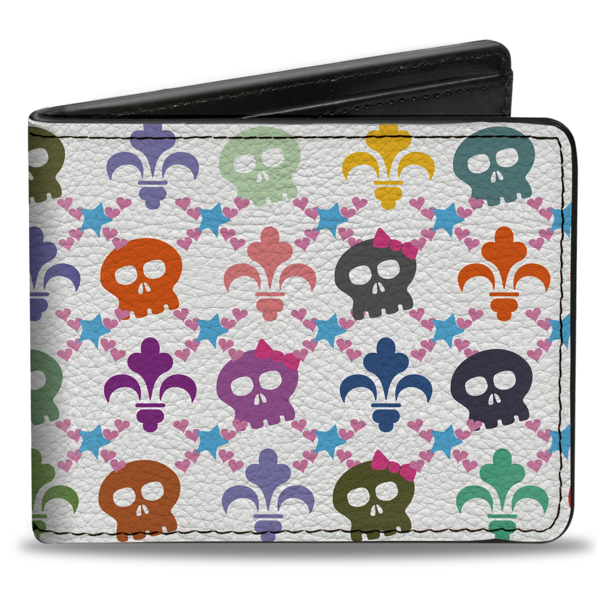 Bi-Fold Wallet - Skull & Fleur-de-Lis White Multi Color Bi-Fold Wallets Buckle-Down