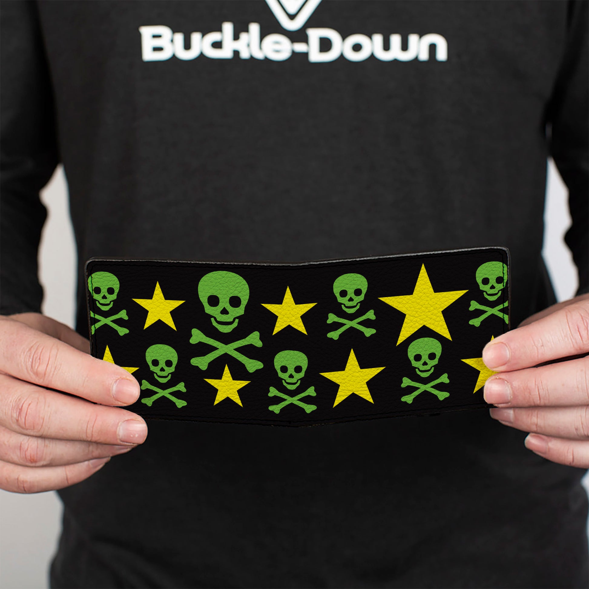 Bi-Fold Wallet - Skulls & Stars Black Green Yellow Bi-Fold Wallets Buckle-Down