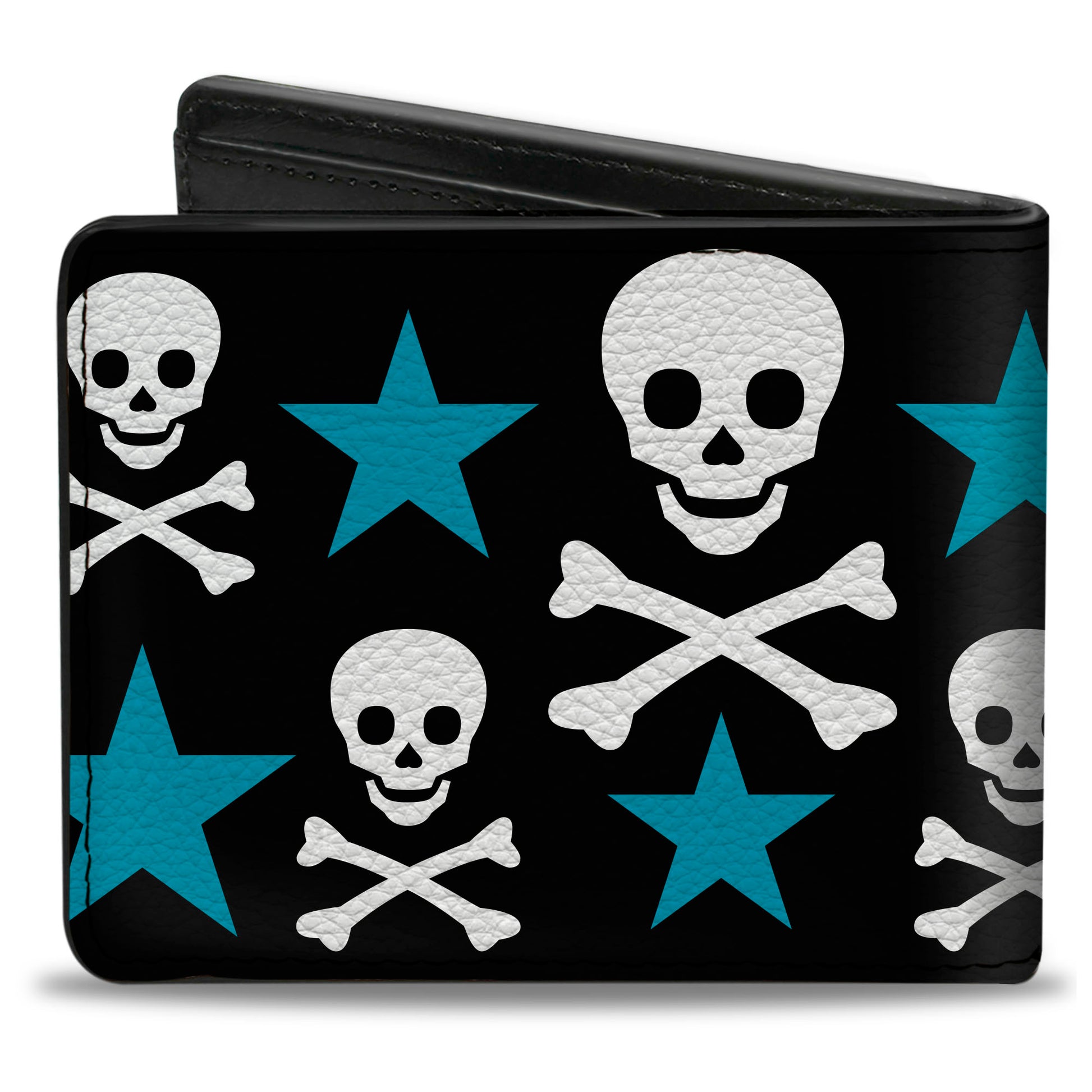 Bi-Fold Wallet - Skulls & Stars Black White Blue Bi-Fold Wallets Buckle-Down