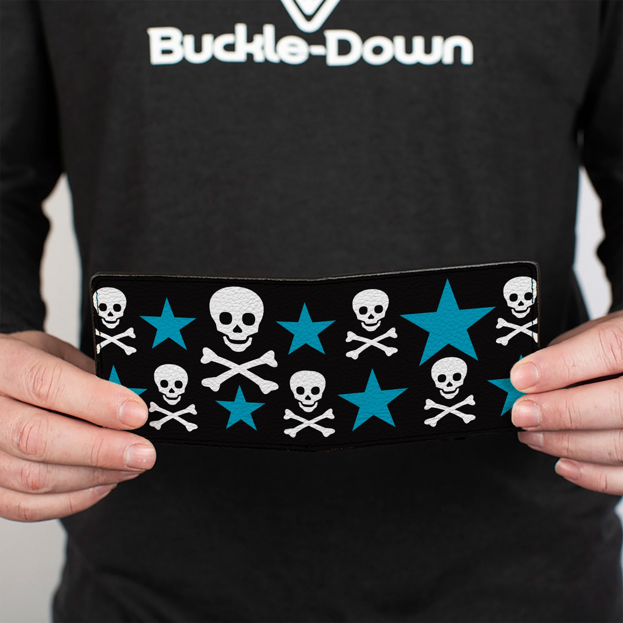Bi-Fold Wallet - Skulls & Stars Black White Blue Bi-Fold Wallets Buckle-Down