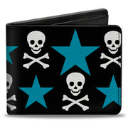 Bi-Fold Wallet - Skulls & Stars Black White Blue Bi-Fold Wallets Buckle-Down
