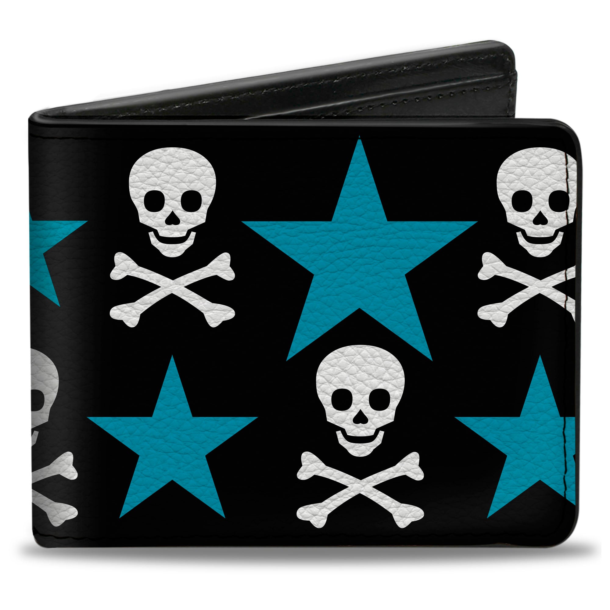 Bi-Fold Wallet - Skulls & Stars Black White Blue Bi-Fold Wallets Buckle-Down