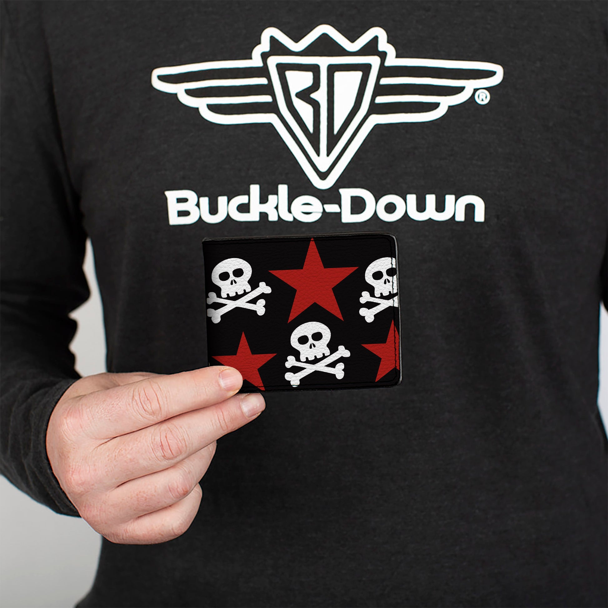 Bi-Fold Wallet - Skulls & Stars Black White Red Bi-Fold Wallets Buckle-Down