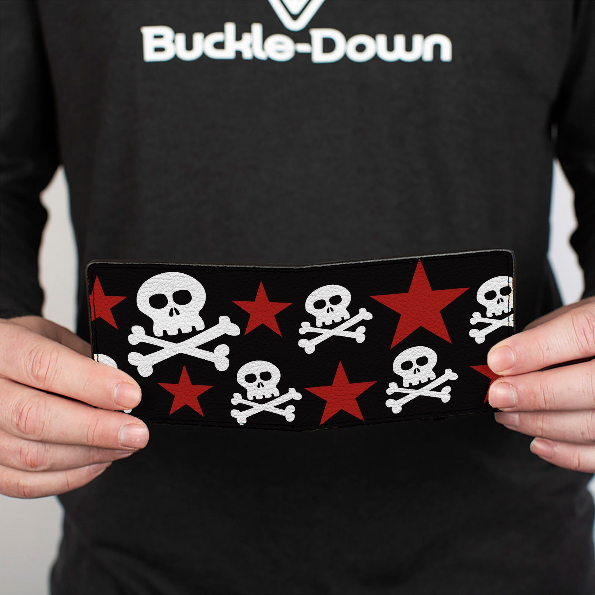 Bi-Fold Wallet - Skulls & Stars Black White Red Bi-Fold Wallets Buckle-Down
