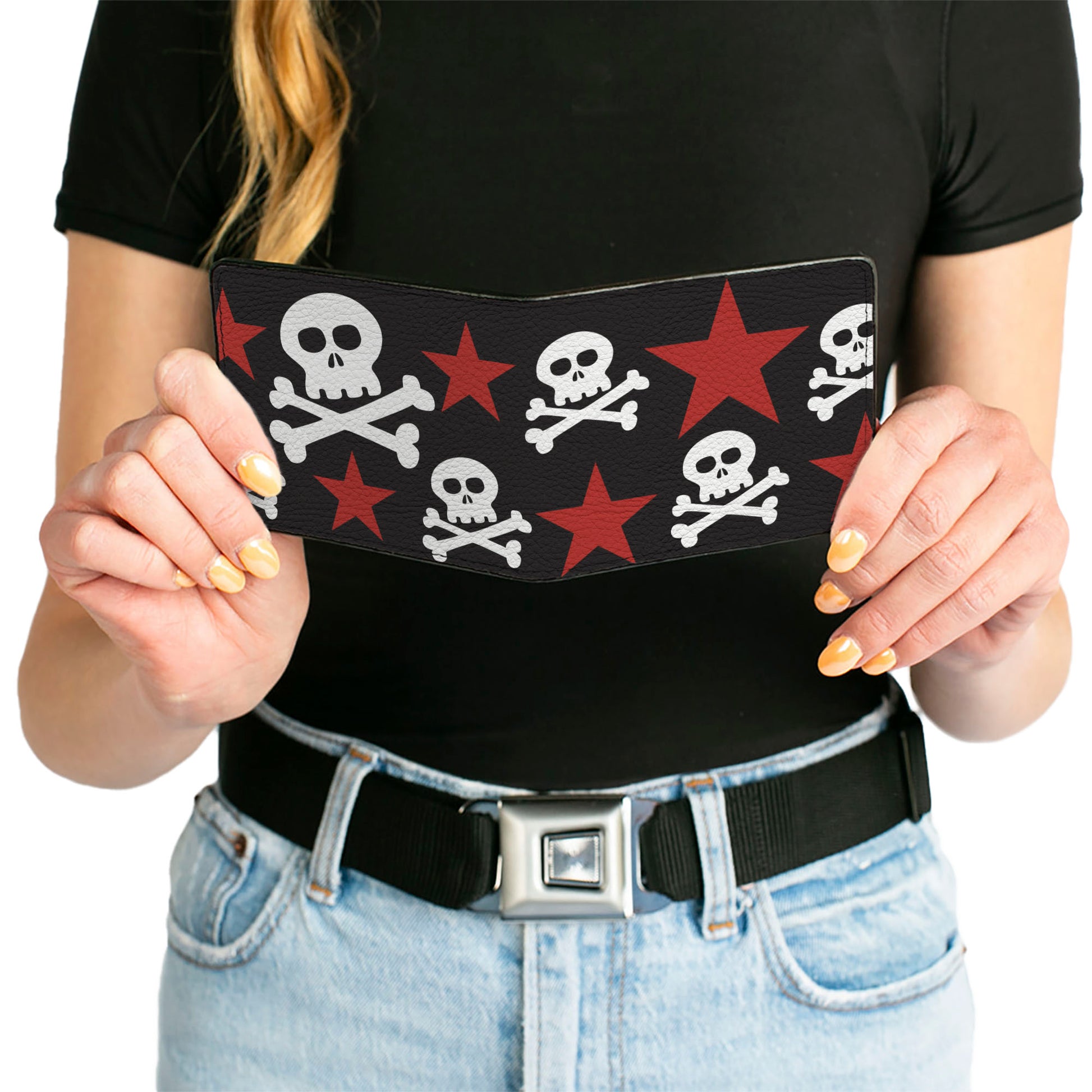Bi-Fold Wallet - Skulls & Stars Black White Red Bi-Fold Wallets Buckle-Down