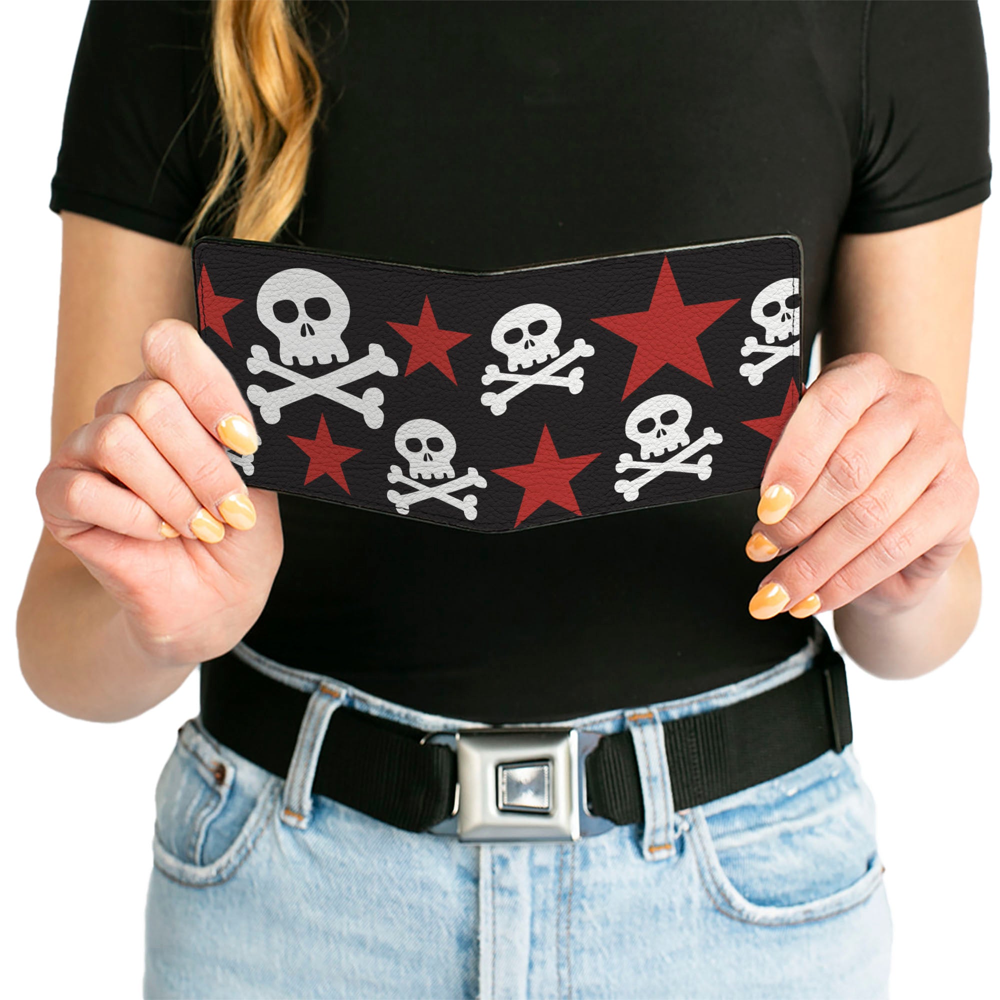 Bi-Fold Wallet - Skulls & Stars Black White Red Bi-Fold Wallets Buckle-Down
