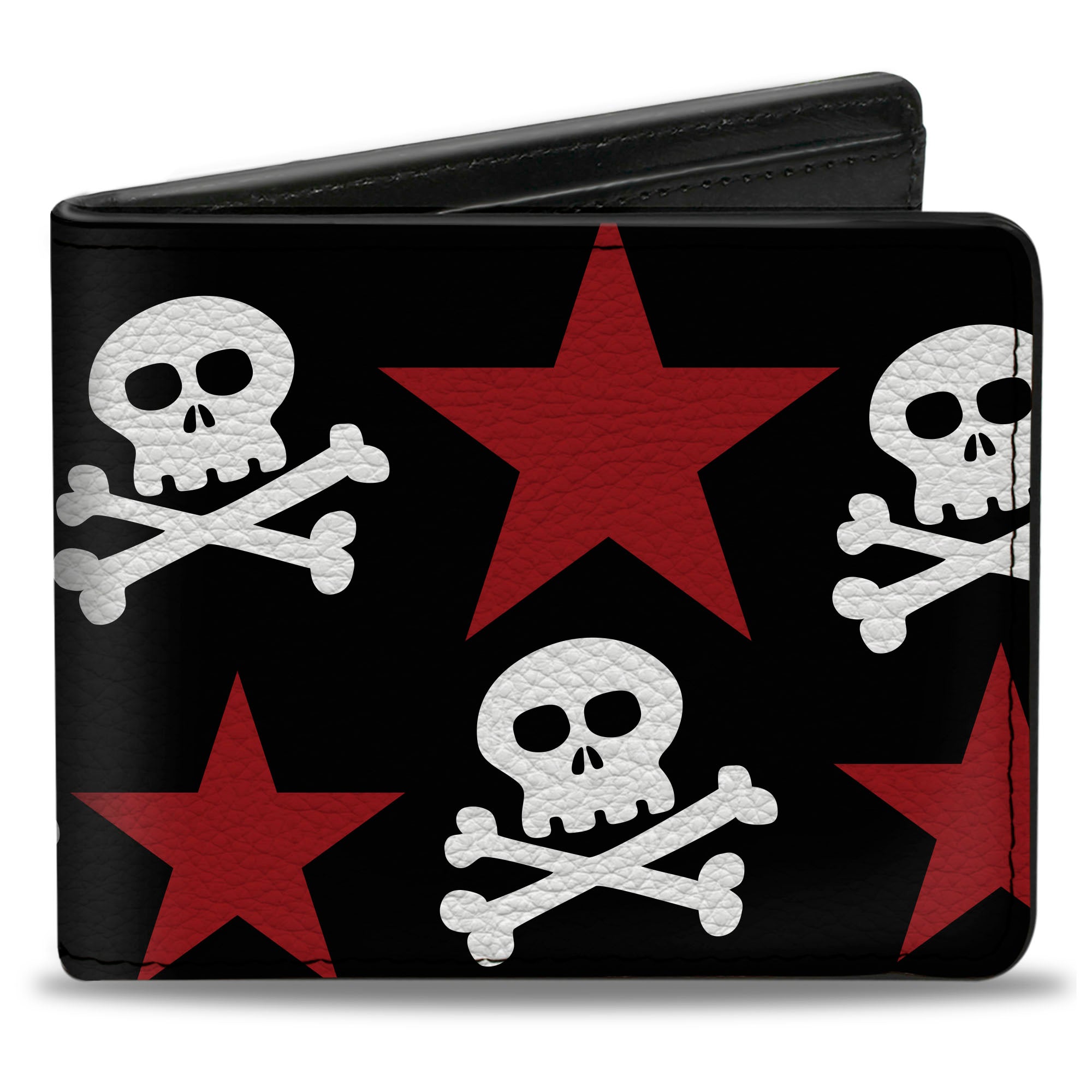Bi-Fold Wallet - Skulls & Stars Black White Red Bi-Fold Wallets Buckle-Down