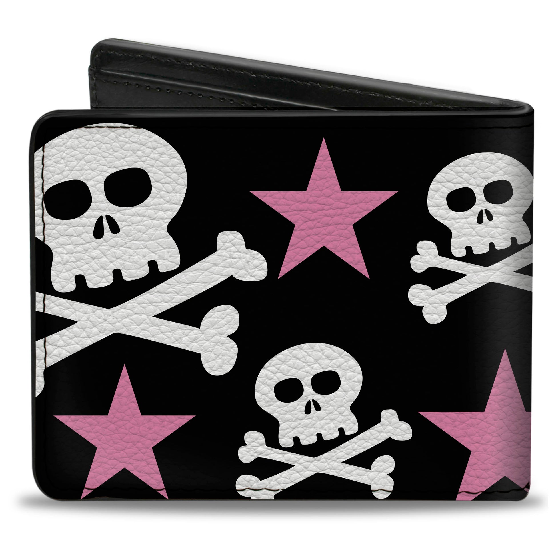 Bi-Fold Wallet - Skulls & Stars Black White Pink Bi-Fold Wallets Buckle-Down