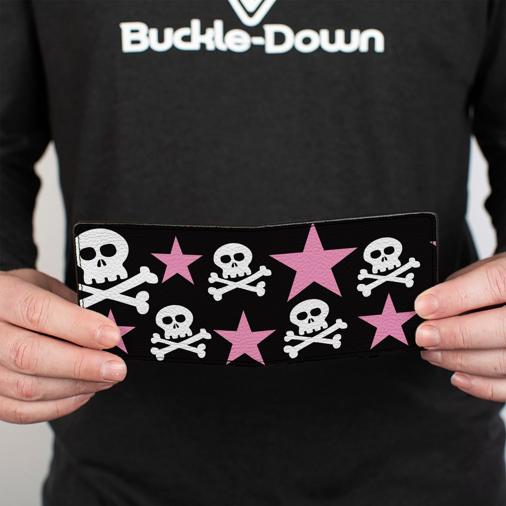 Bi-Fold Wallet - Skulls & Stars Black White Pink Bi-Fold Wallets Buckle-Down
