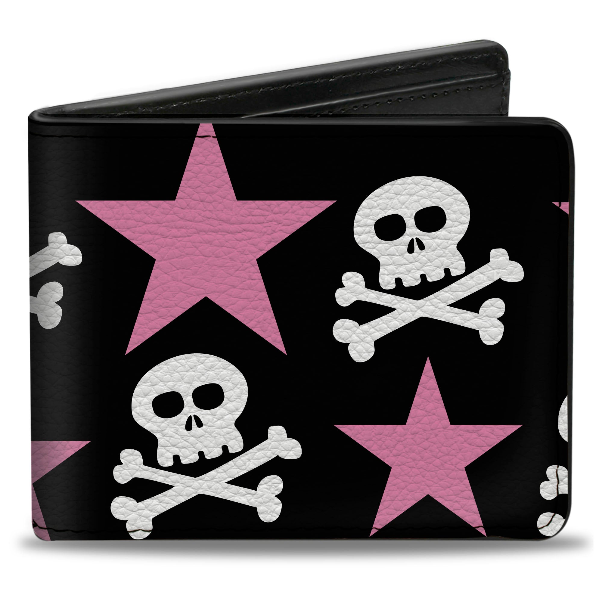 Bi-Fold Wallet - Skulls & Stars Black White Pink Bi-Fold Wallets Buckle-Down