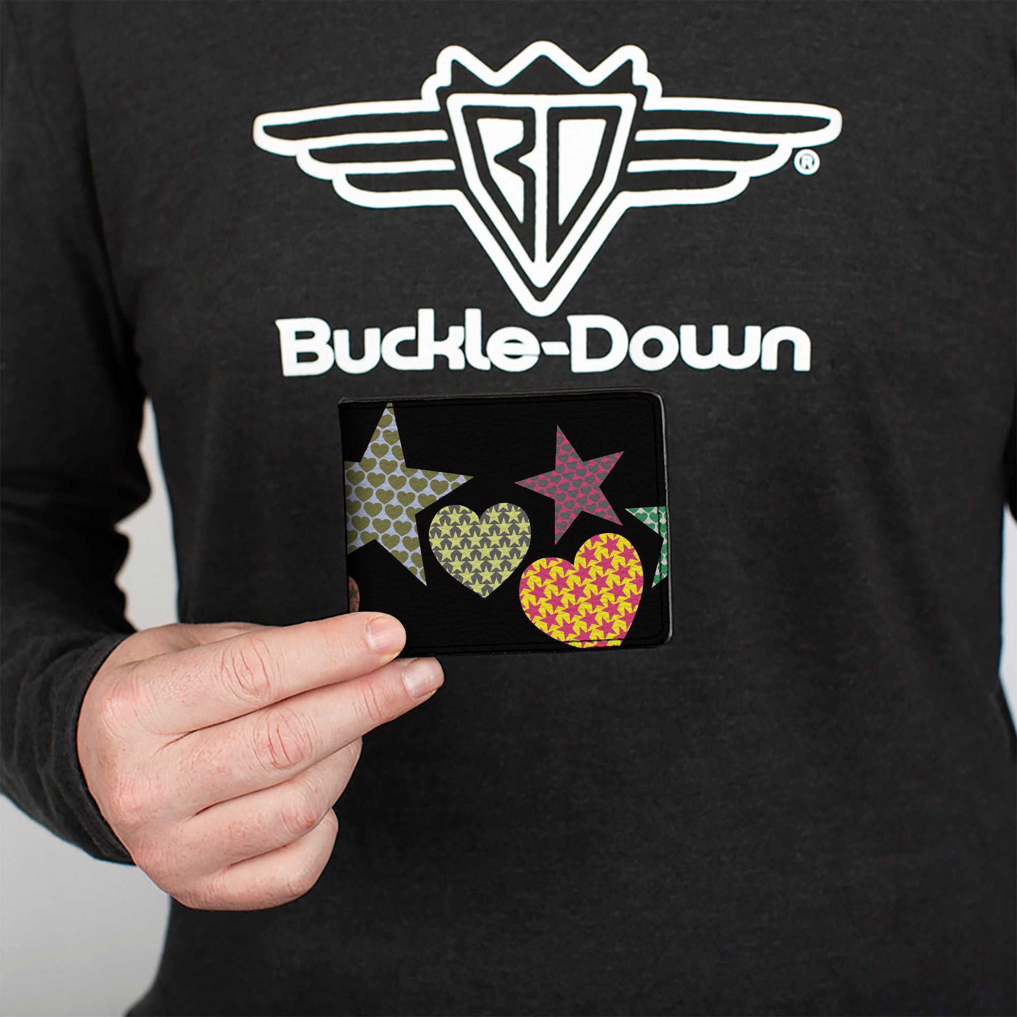 Bi-Fold Wallet - Stars-In Hearts-In Stars Black Multi Bi-Fold Wallets Buckle-Down