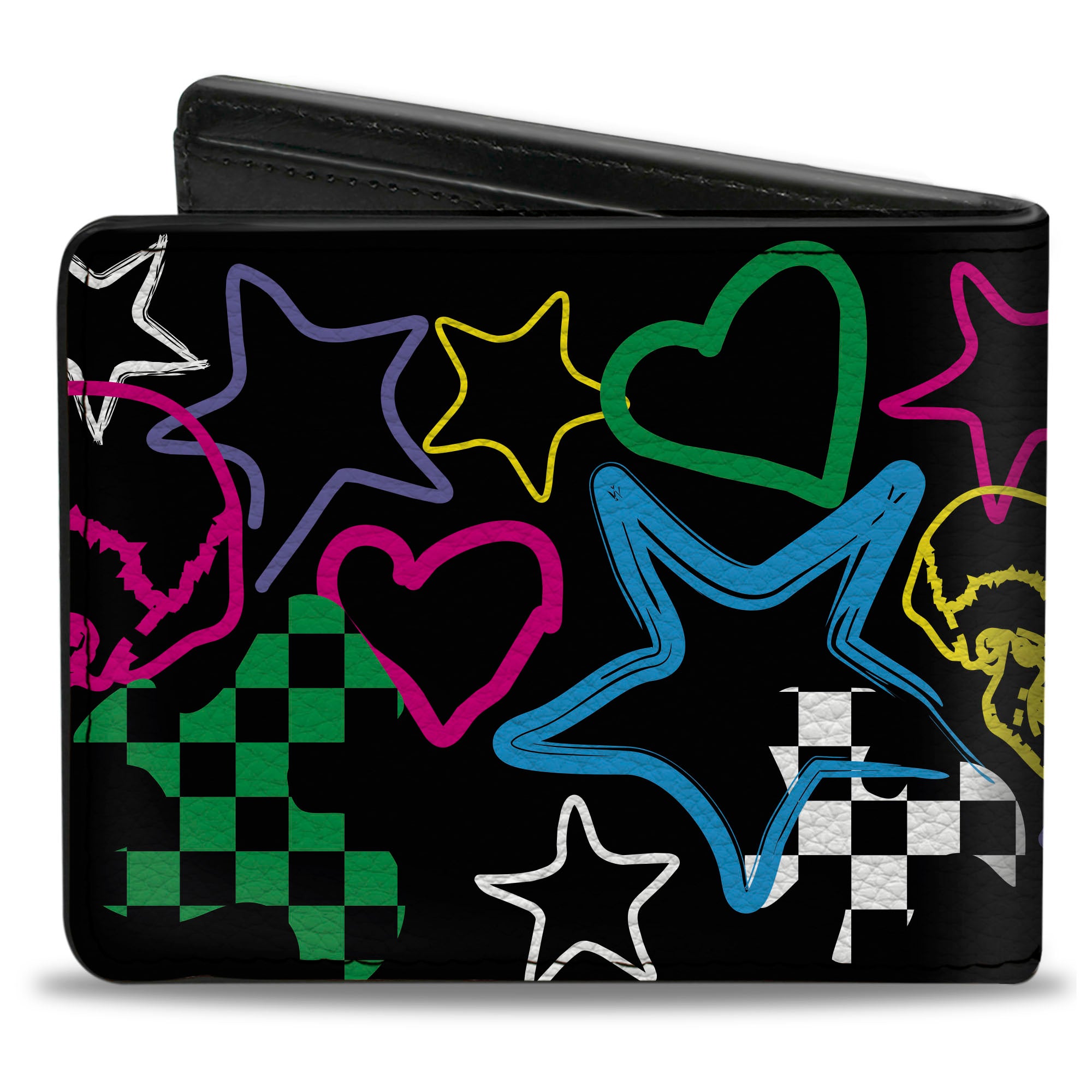 Bi-Fold Wallet - Sketch Skull Star Heart Checker Black Multi Color Bi-Fold Wallets Buckle-Down