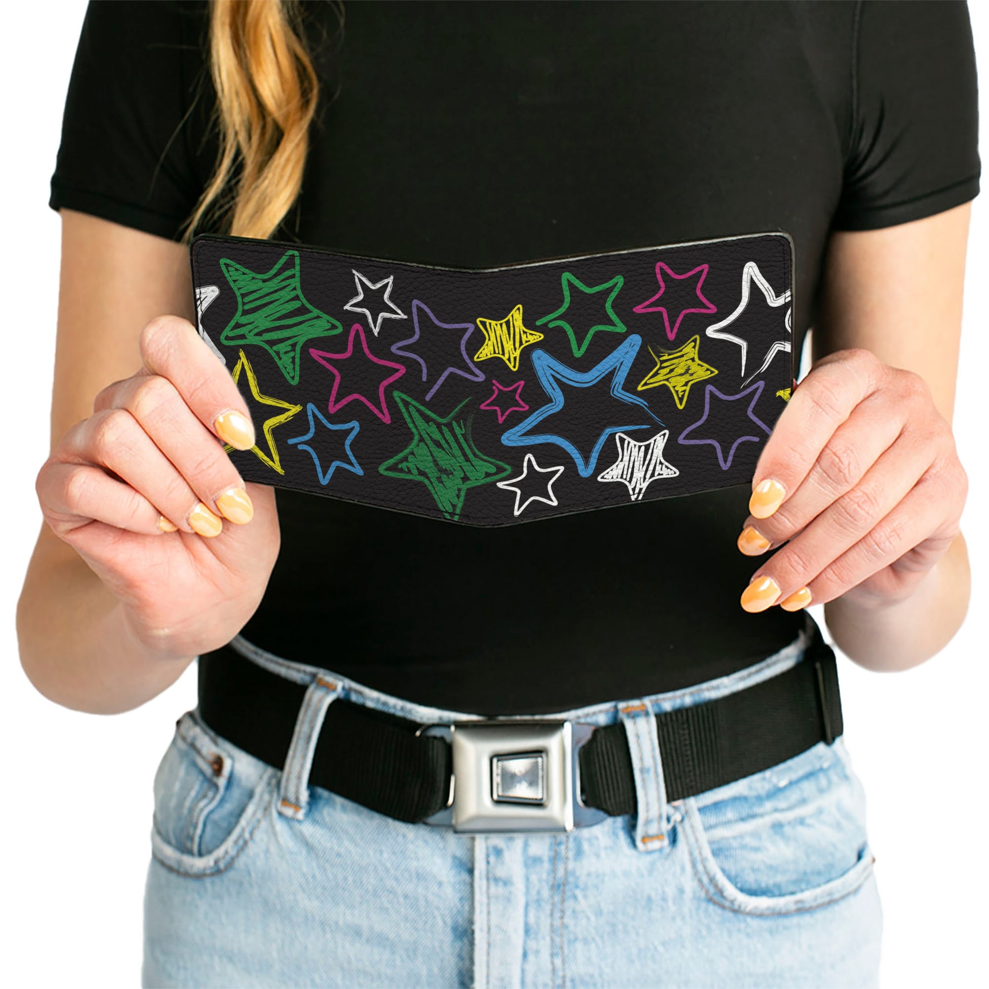 Bi-Fold Wallet - Sketch Stars Black Multi Color Bi-Fold Wallets Buckle-Down
