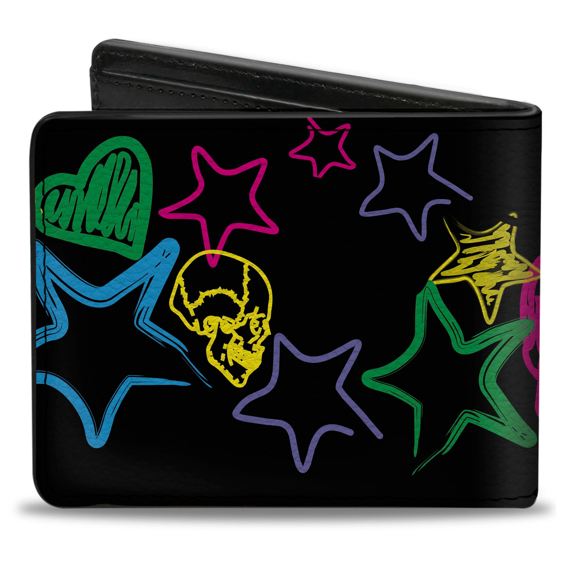 Bi-Fold Wallet - Sketch Skull Star Heart White Multi Color Bi-Fold Wallets Buckle-Down