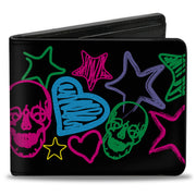 Bi-Fold Wallet - Sketch Skull Star Heart White Multi Color Bi-Fold Wallets Buckle-Down